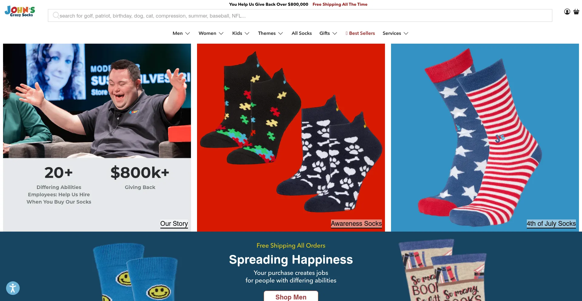 Website screenshot of Johnscrazysocks.com
