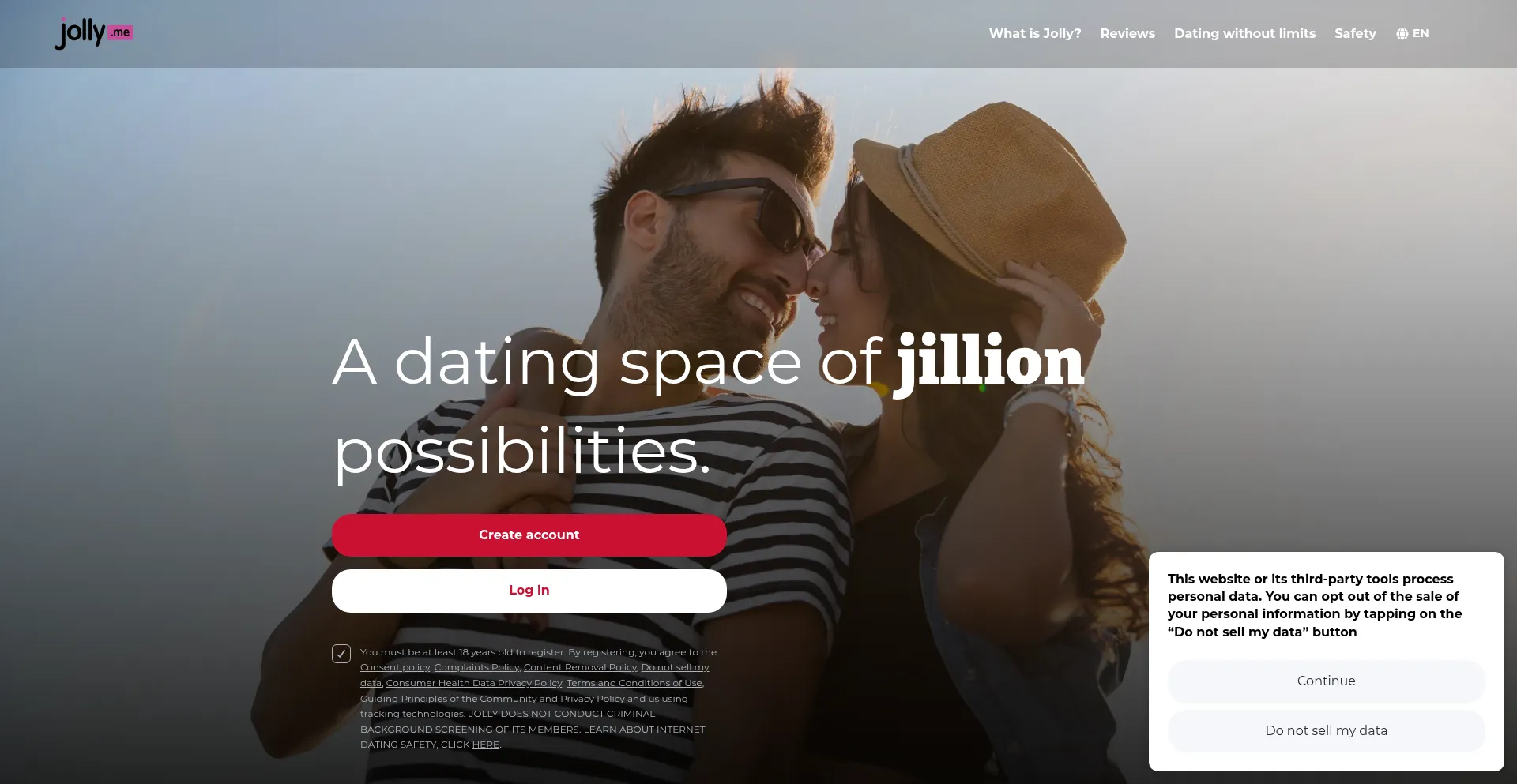 Website screenshot of Jolly.me