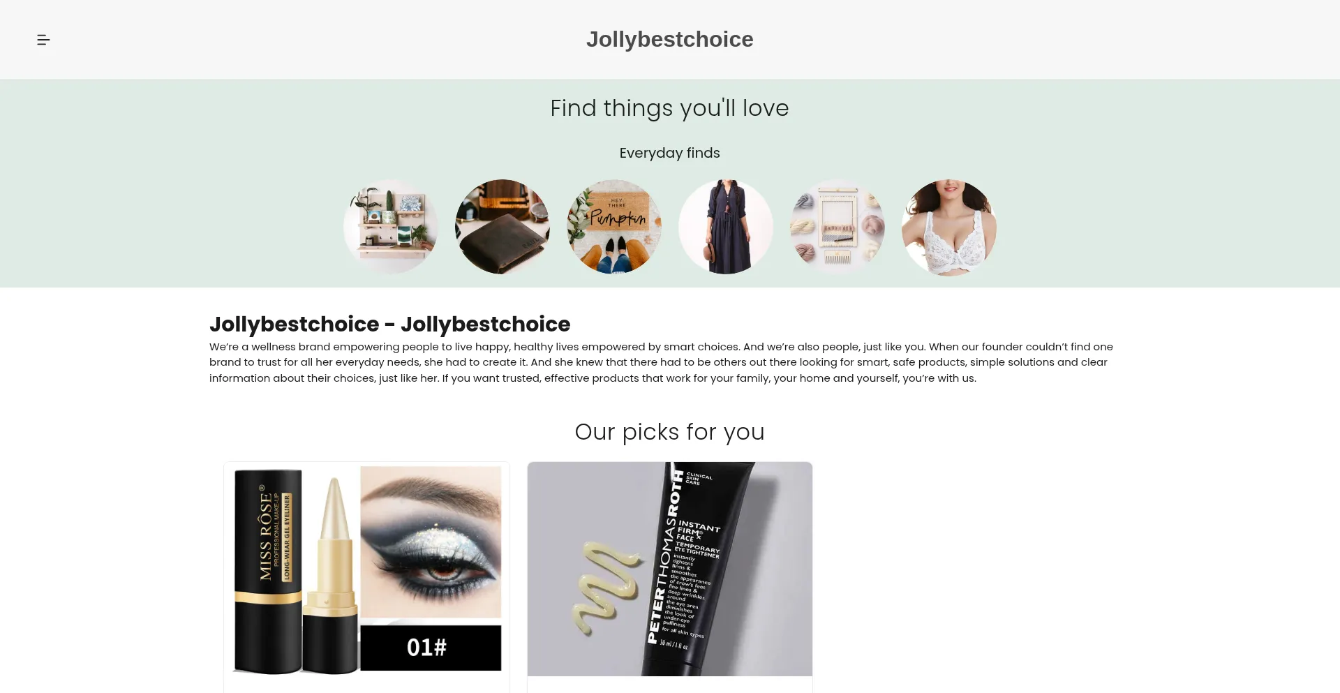 Website screenshot of Jollybestchoice.com