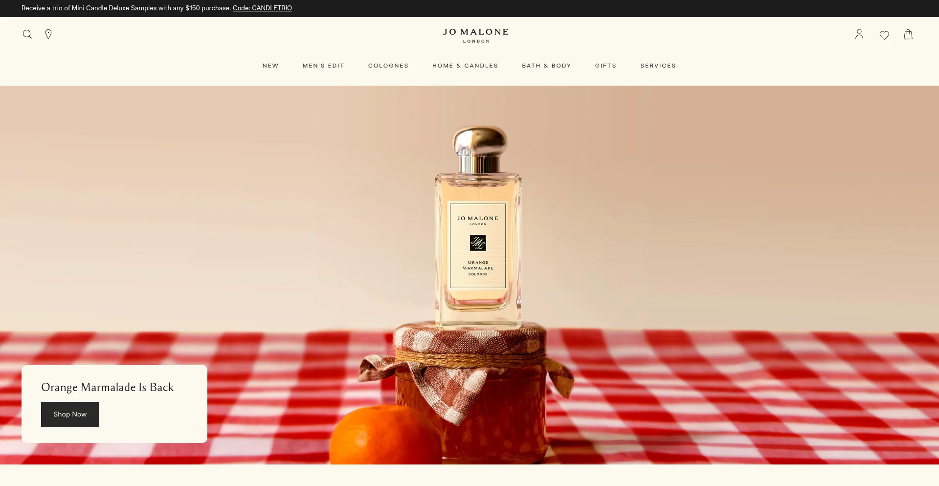 Website screenshot of Jomalone.com