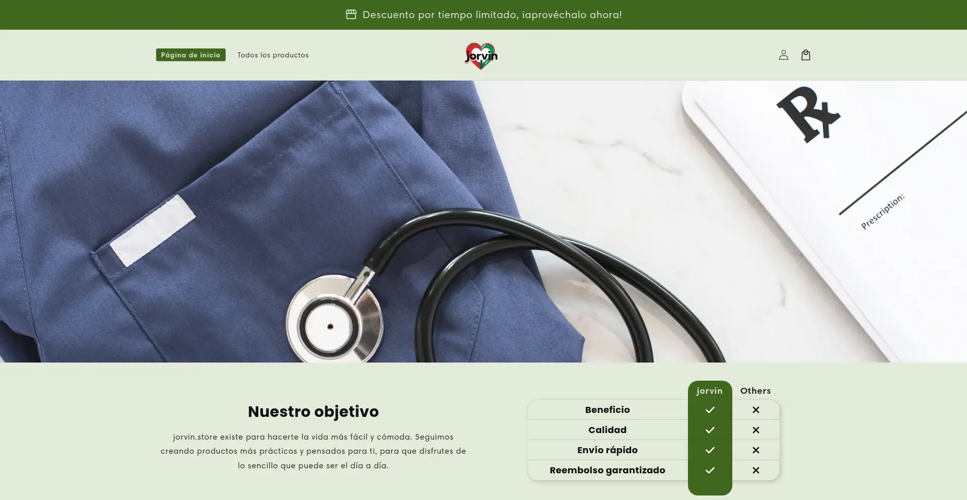 Website screenshot of Jorvin.store