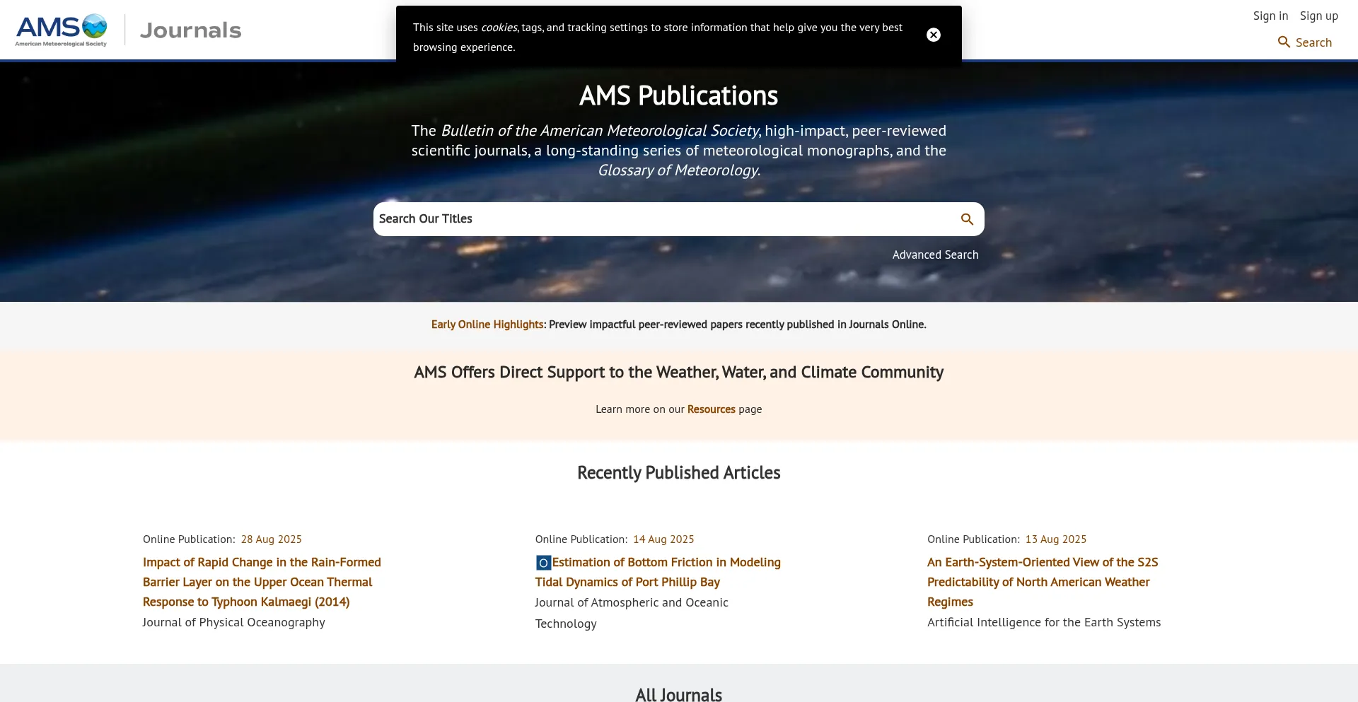 Website screenshot of Journals.ametsoc.org