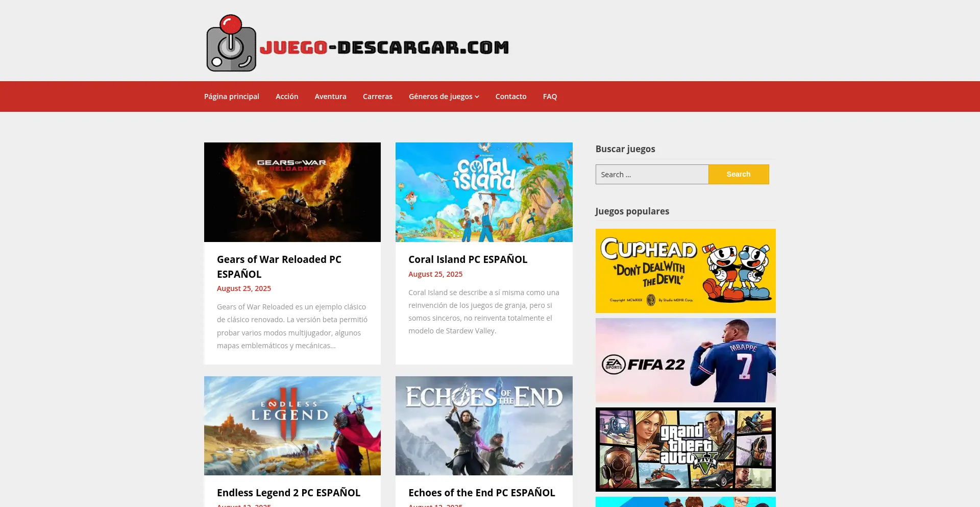 Website screenshot of Juego-descargar.com