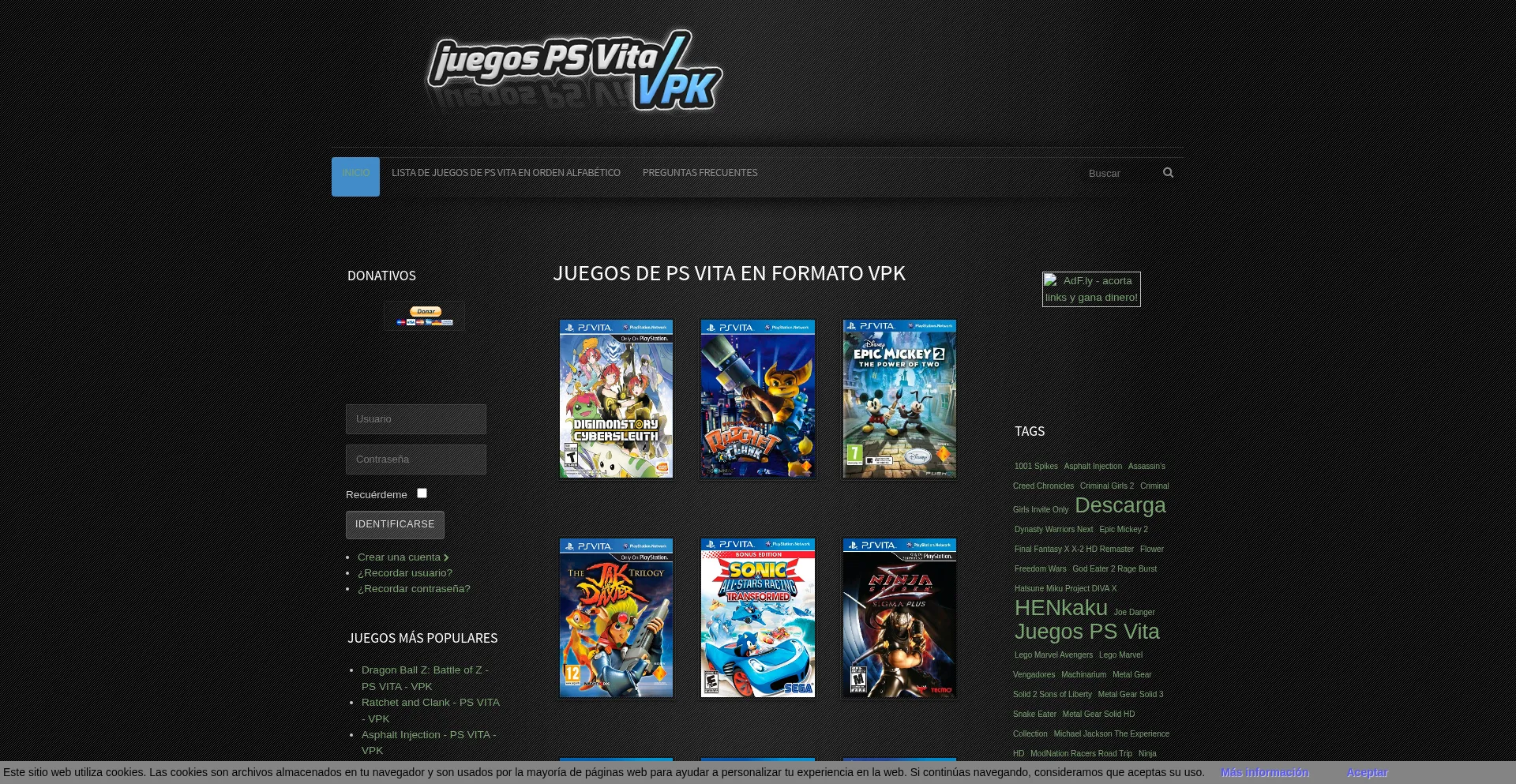Website screenshot of Juegospsvitavpk.com