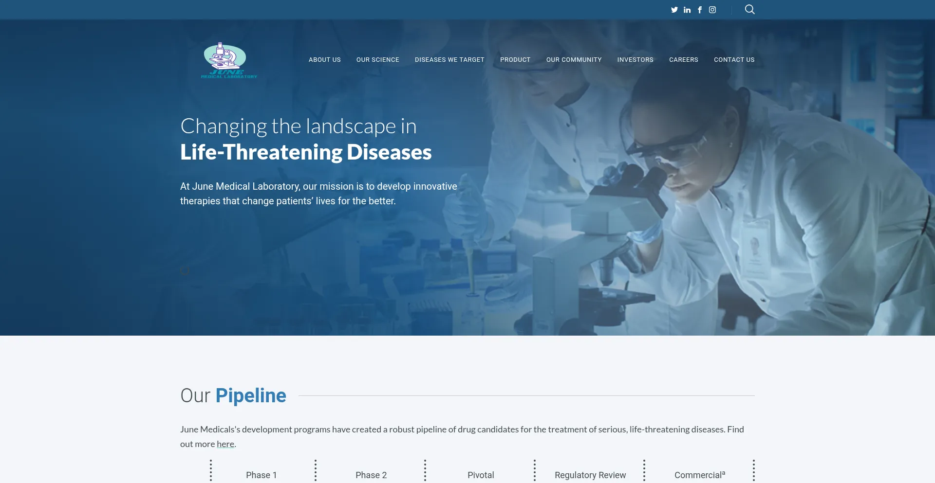 Website screenshot of Junemedicallaboratory.ca