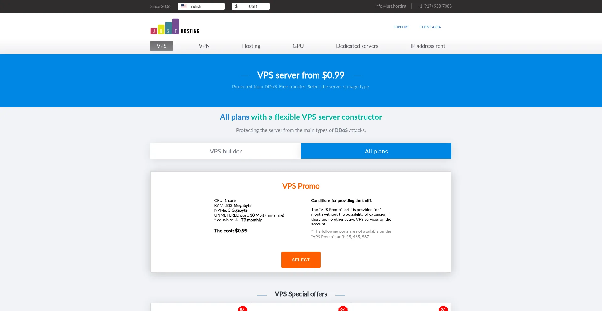 Website screenshot of Just.hosting
