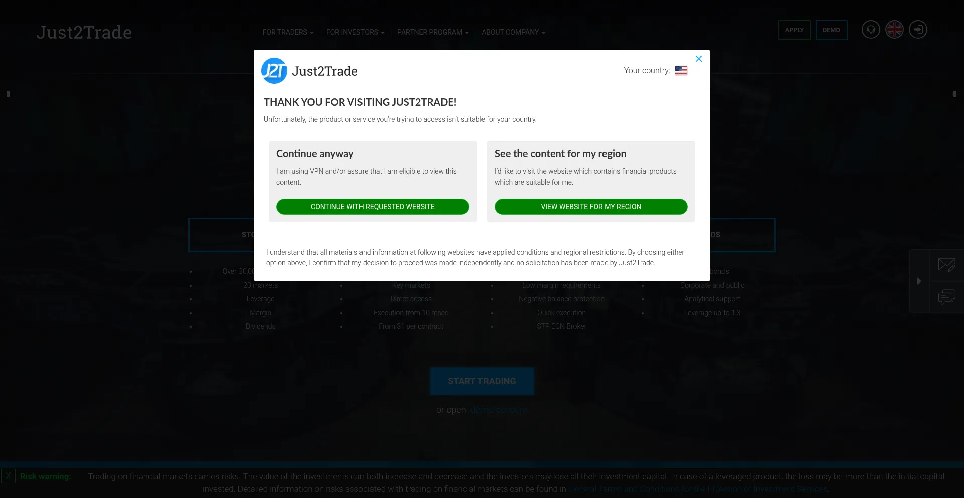 Website screenshot of Just2trade.com