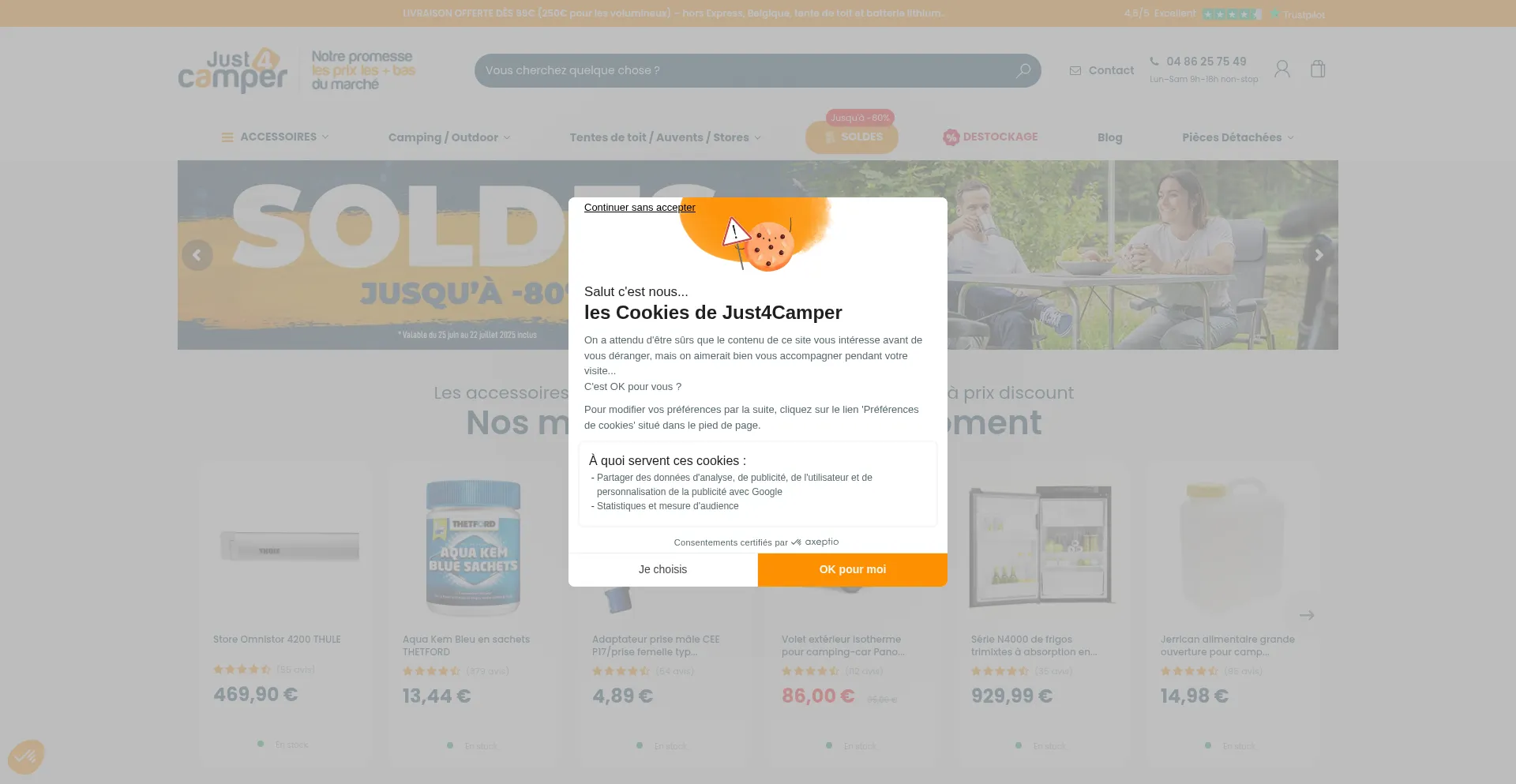 Website screenshot of Just4camper.fr