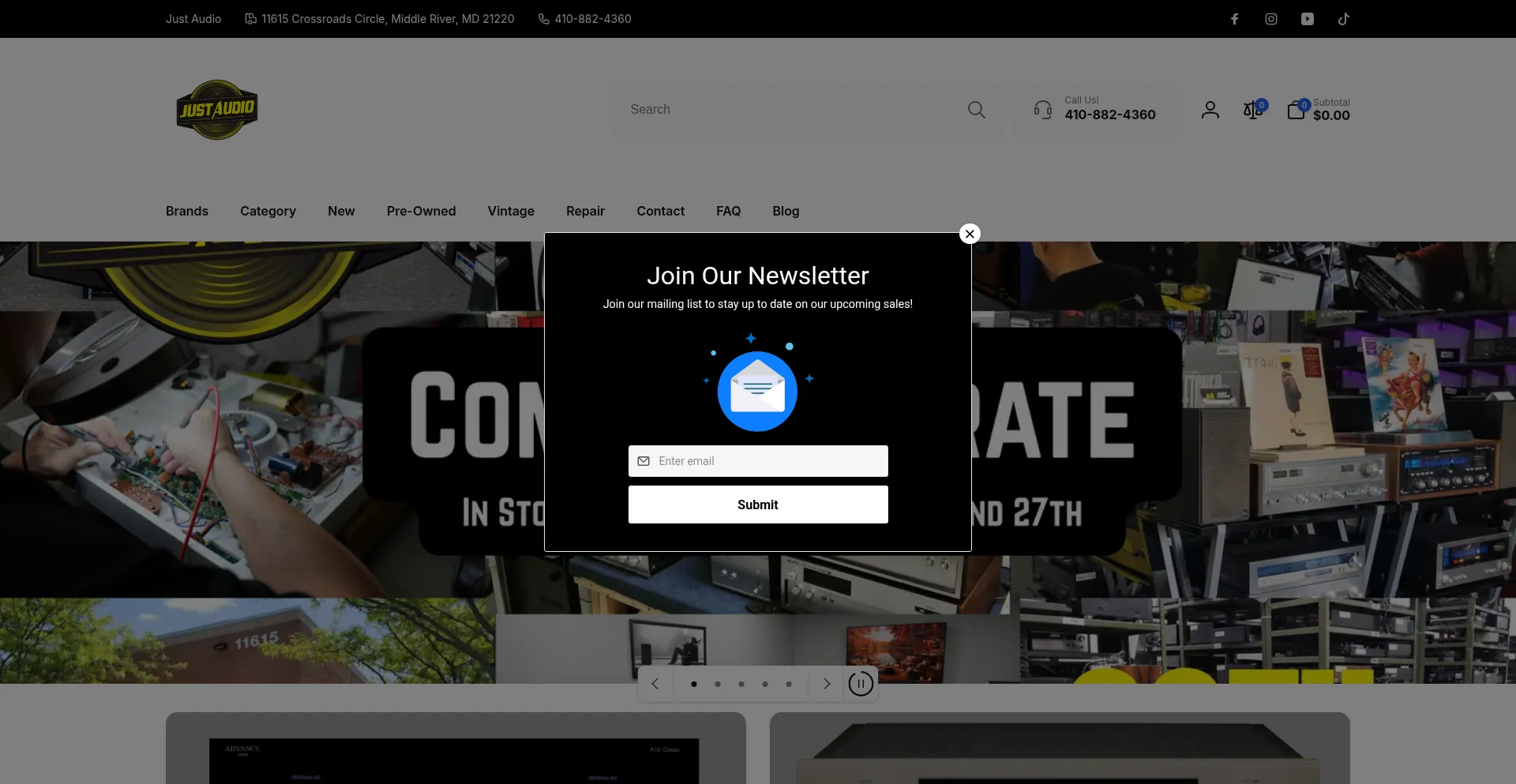 Website screenshot of Just-audio.com