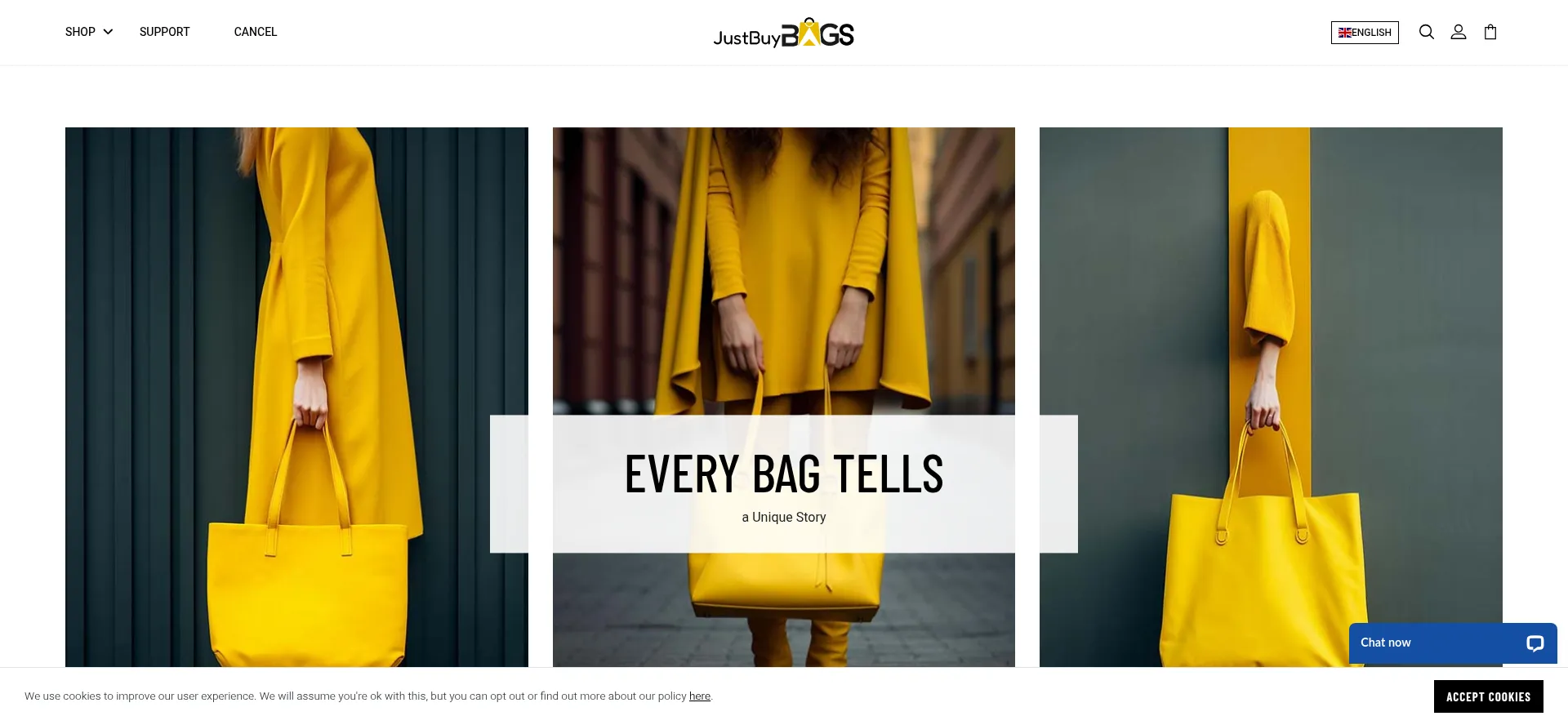 Website screenshot of Justbuybags.com