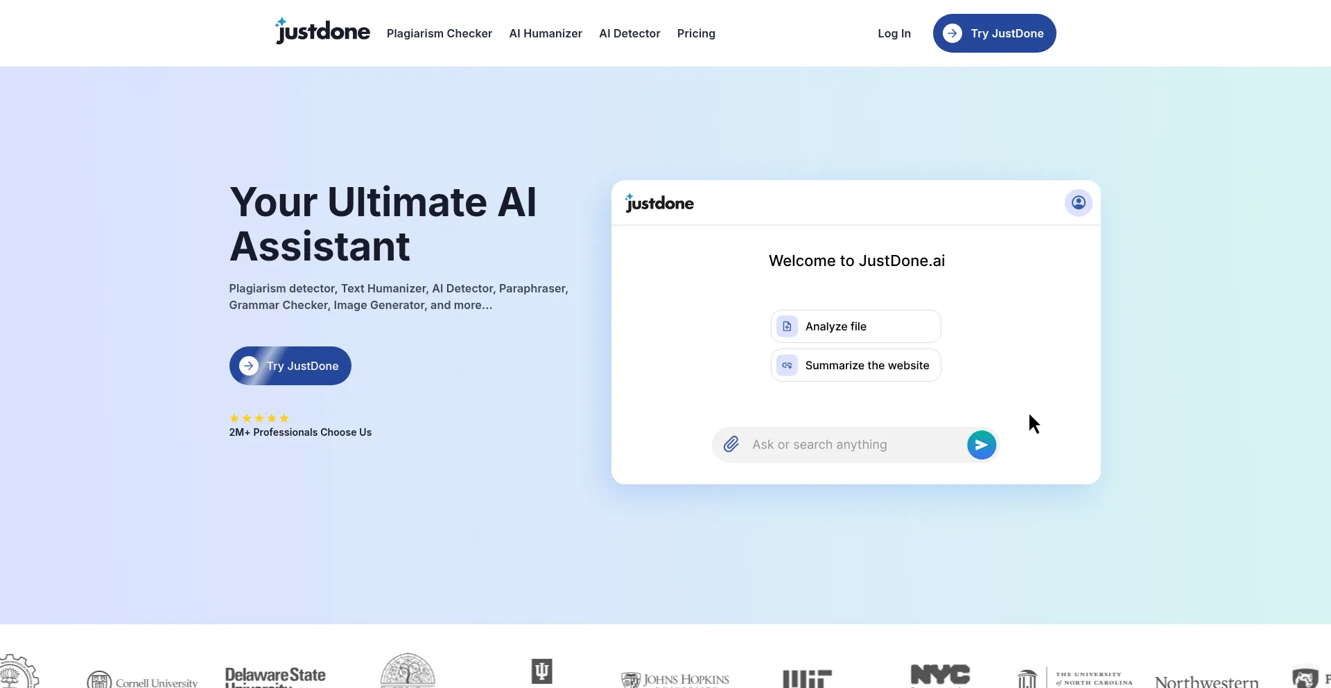 Website screenshot of Justdone.ai