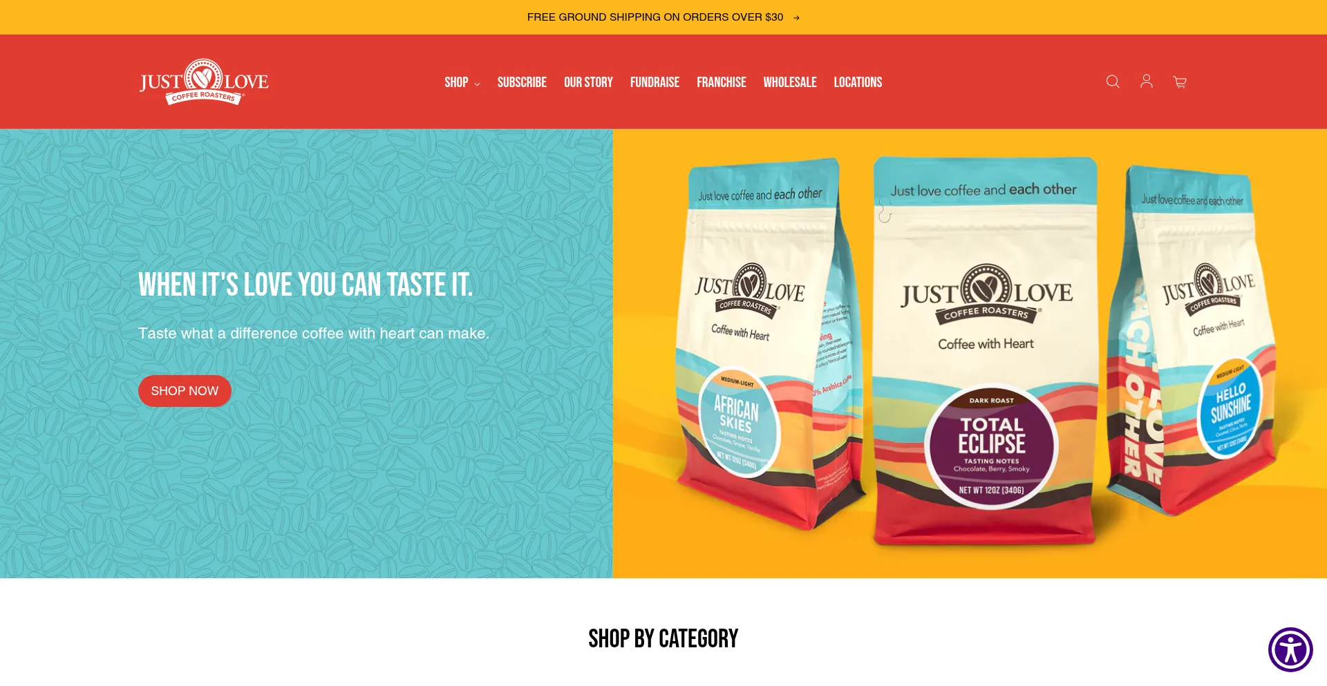 Website screenshot of Justlovecoffee.com