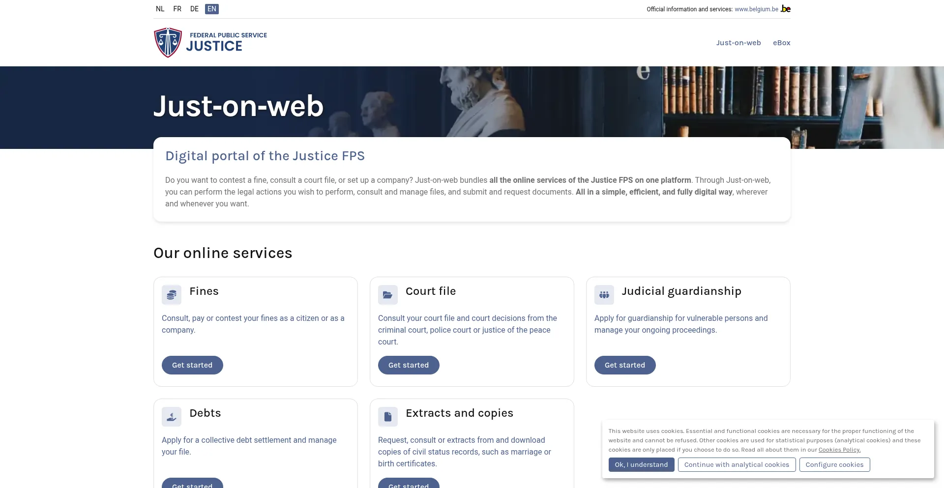 Website screenshot of Justonweb.be