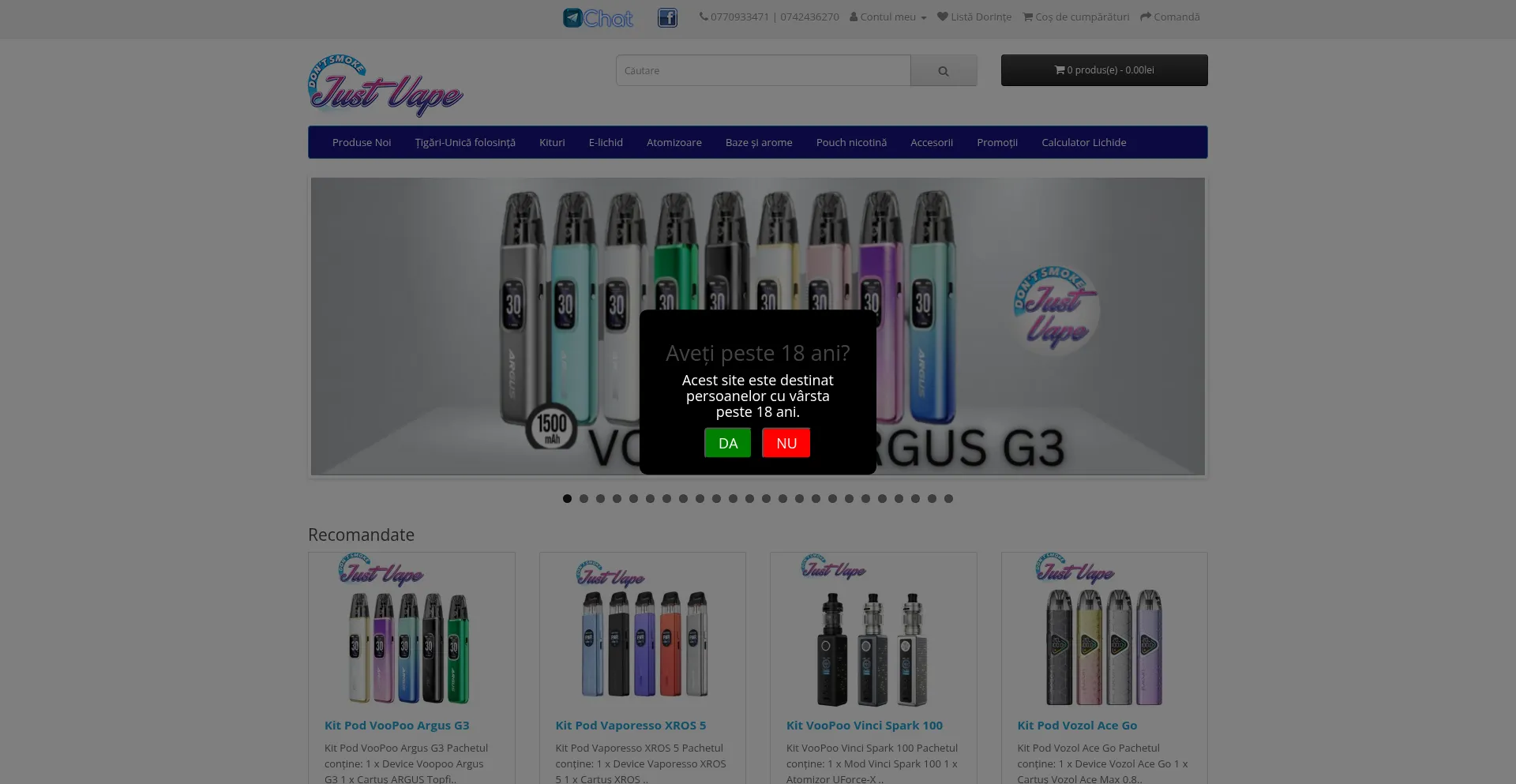 Website screenshot of Justvape.ro