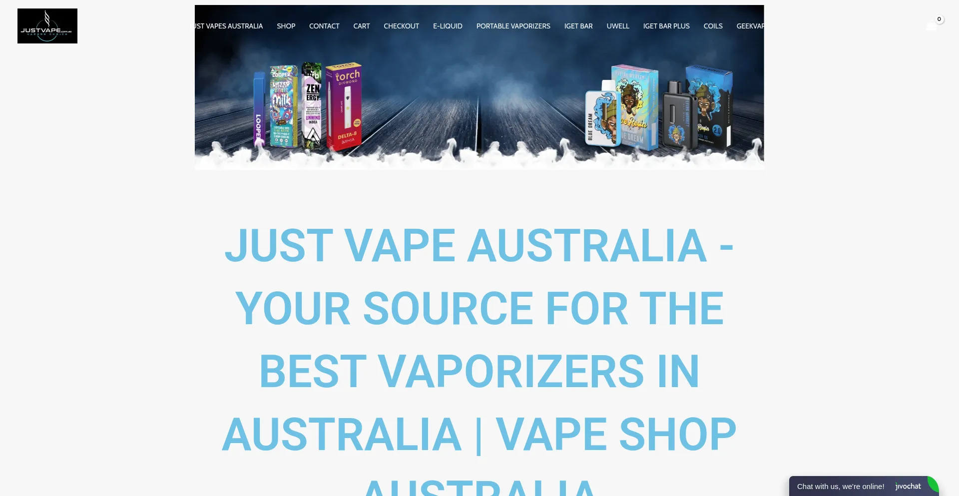 Website screenshot of Justvapes-australia.com.au