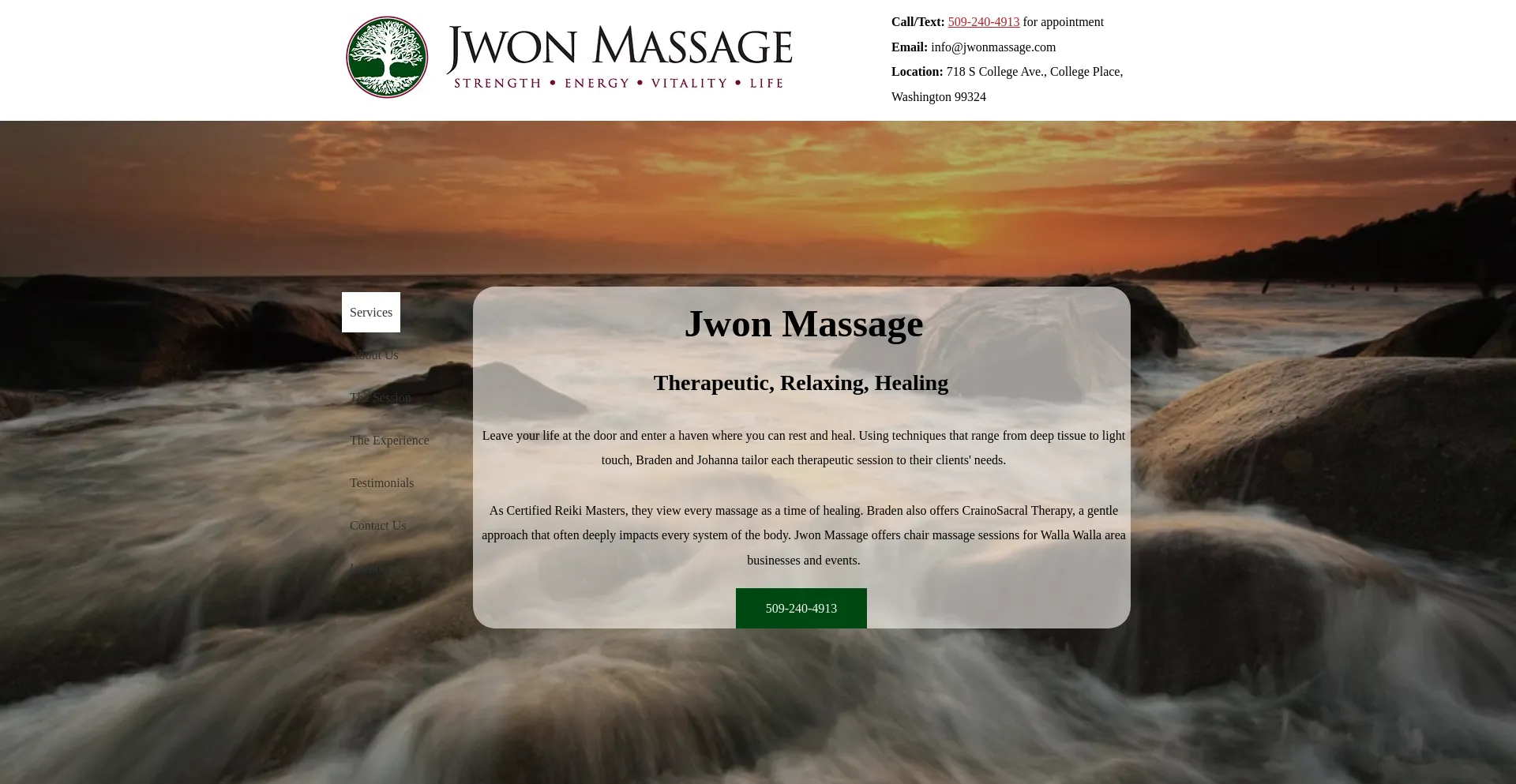Website screenshot of Jwonmassage.com