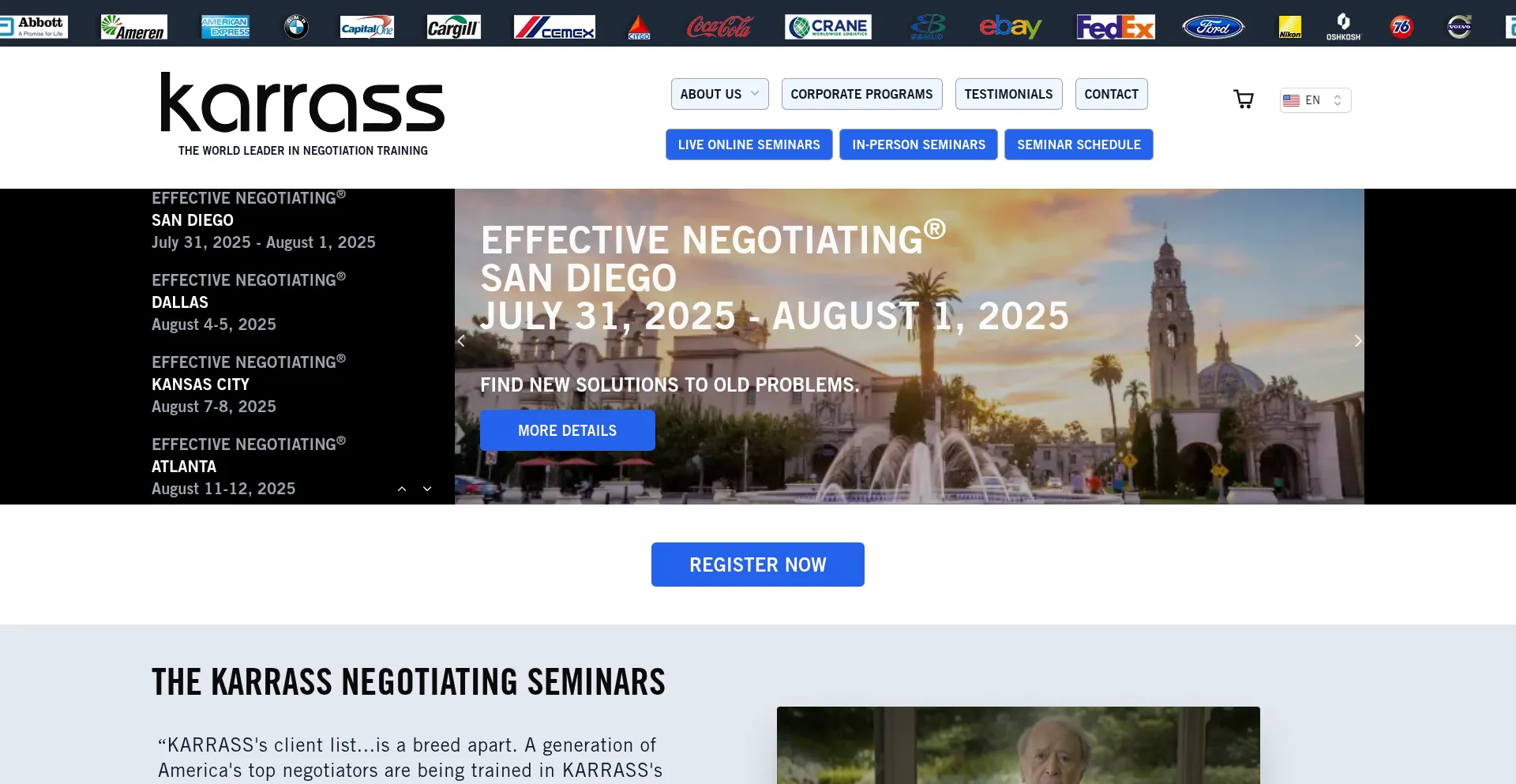 Website screenshot of Karrass.com