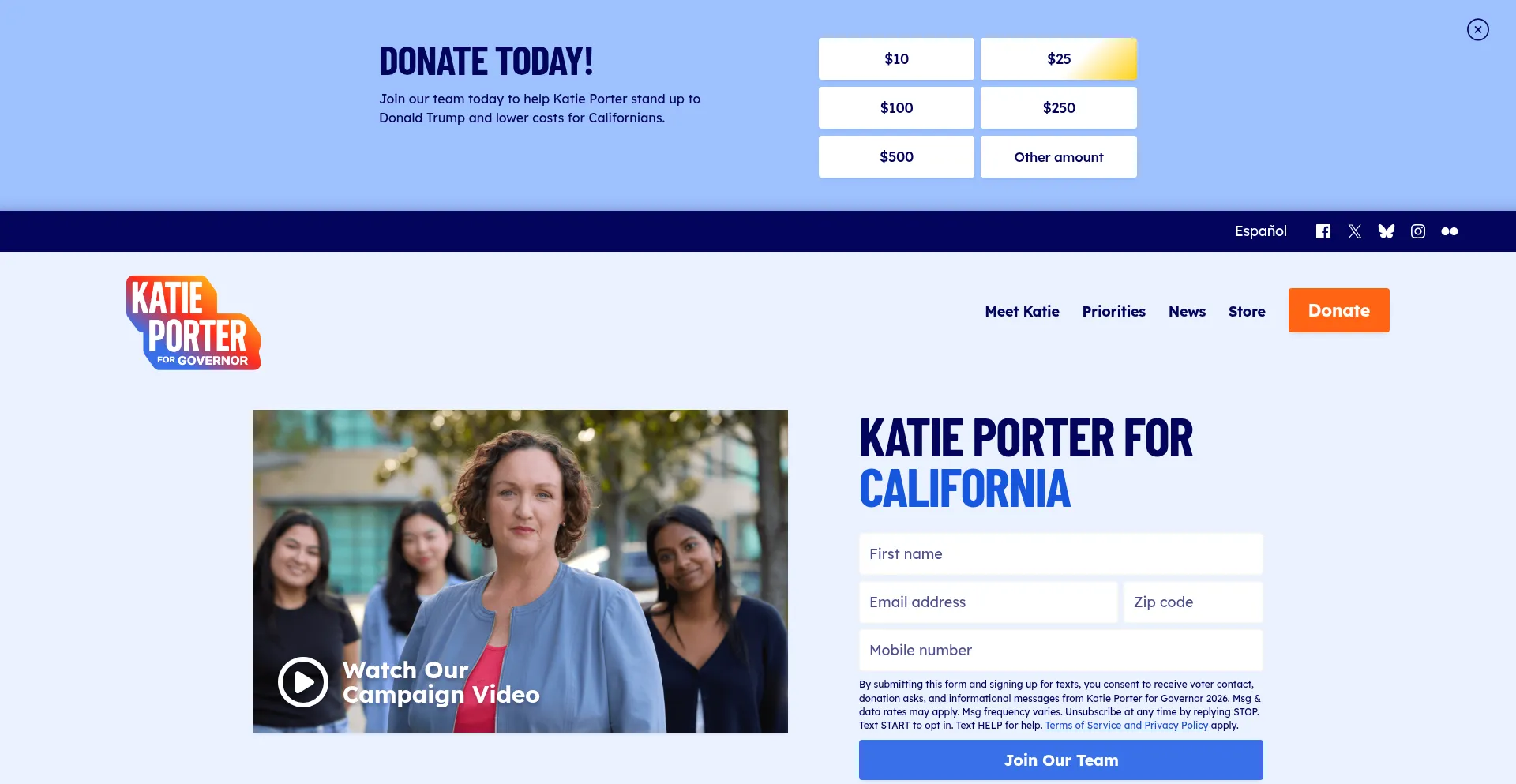 Website screenshot of Katie-porter.org
