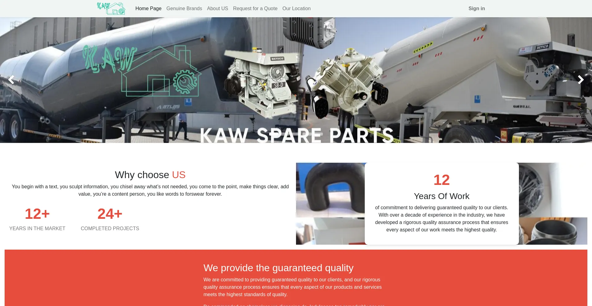 Website screenshot of Kawspareparts.com