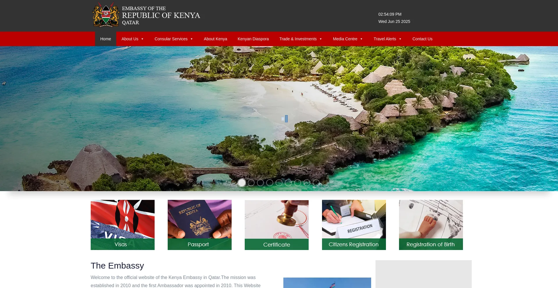 Website screenshot of Kenyaembassydoha.com
