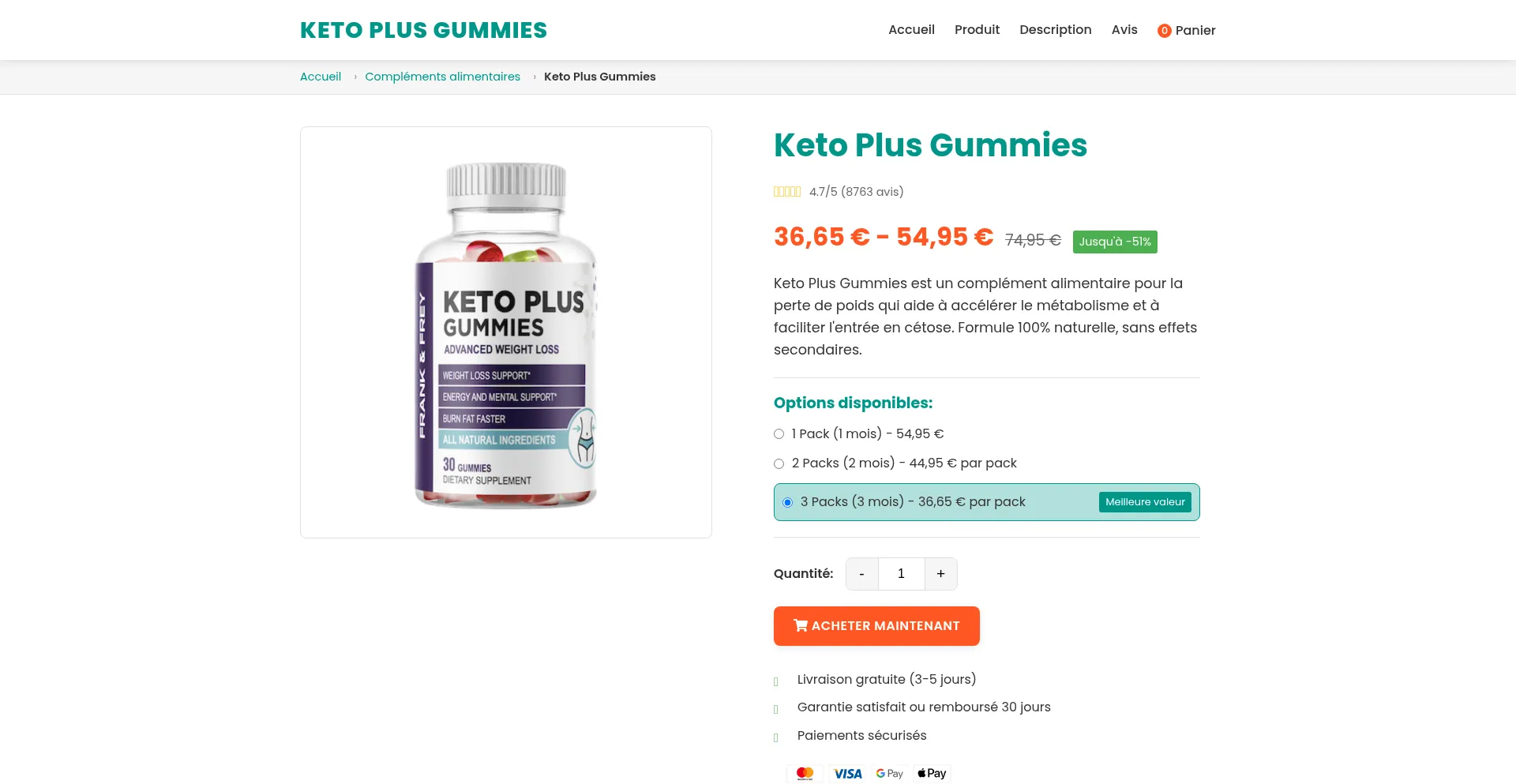 Website screenshot of Keto-plus.fr