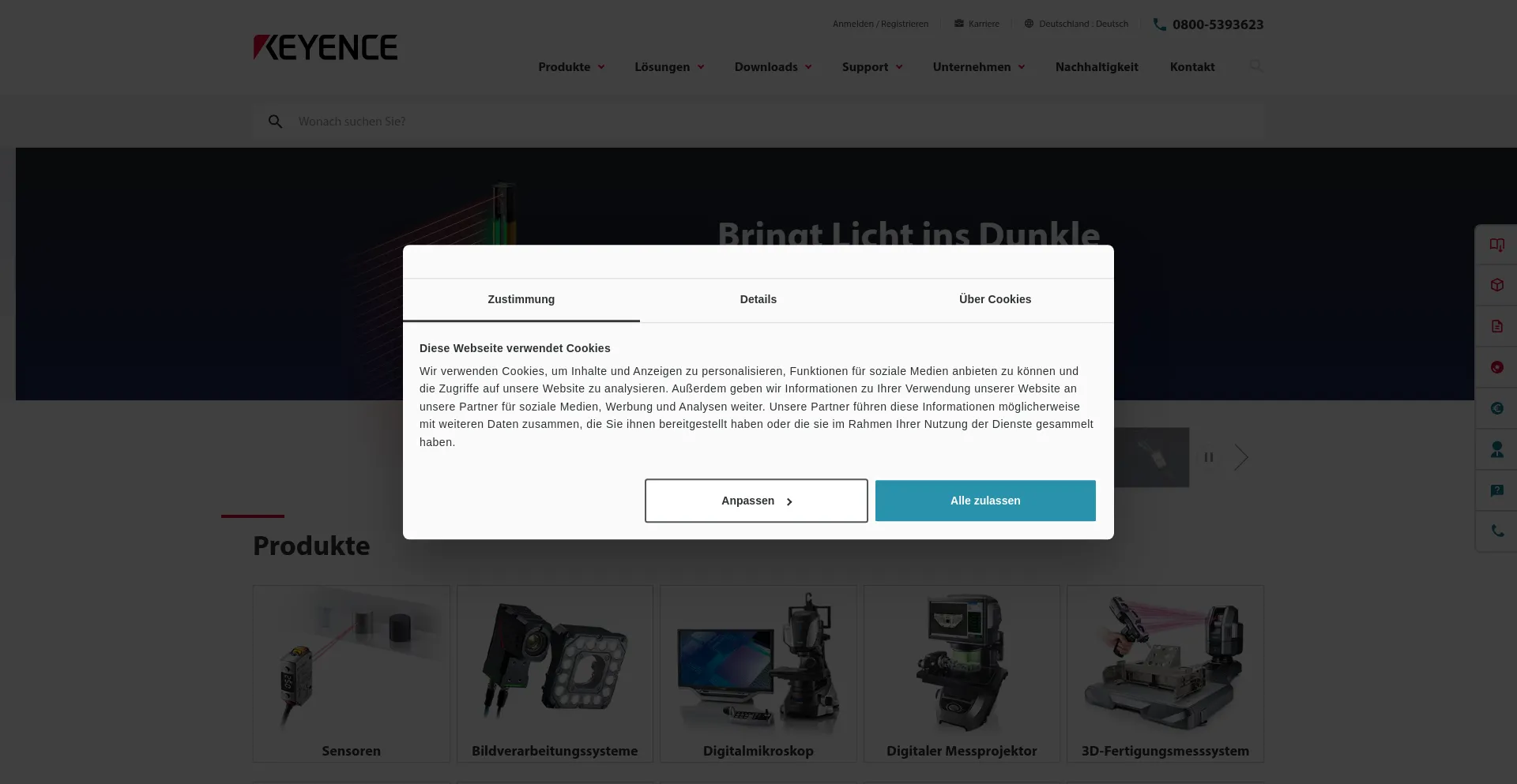 Website screenshot of Keyence.de