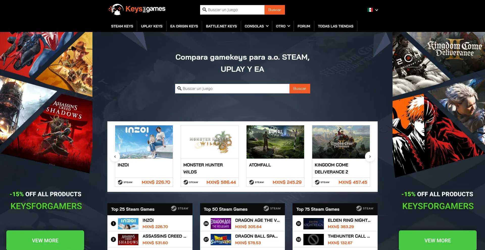 Website screenshot of Keysforgames.mx