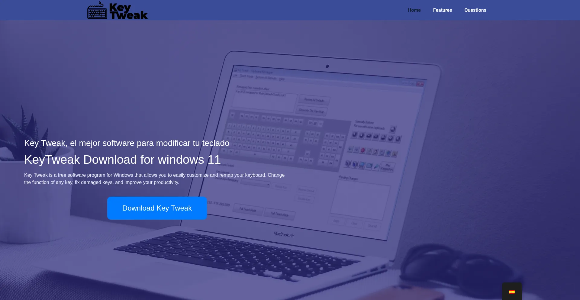 Website screenshot of Keytweak.net