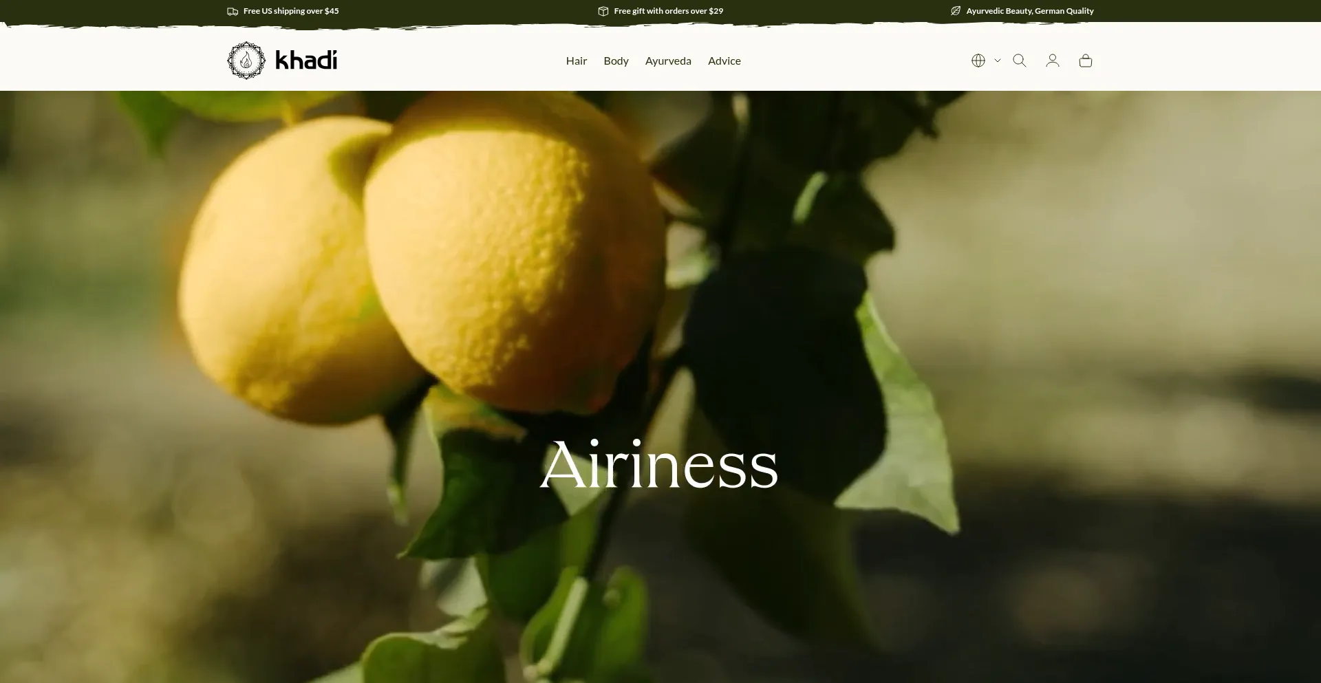 Website screenshot of Khadibeauty.com