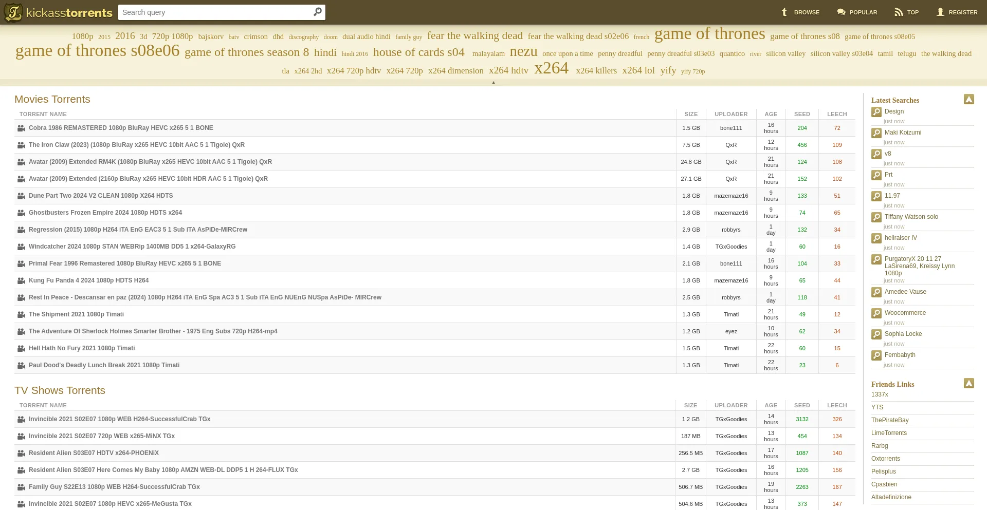 Website screenshot of Kickasstorrents.to