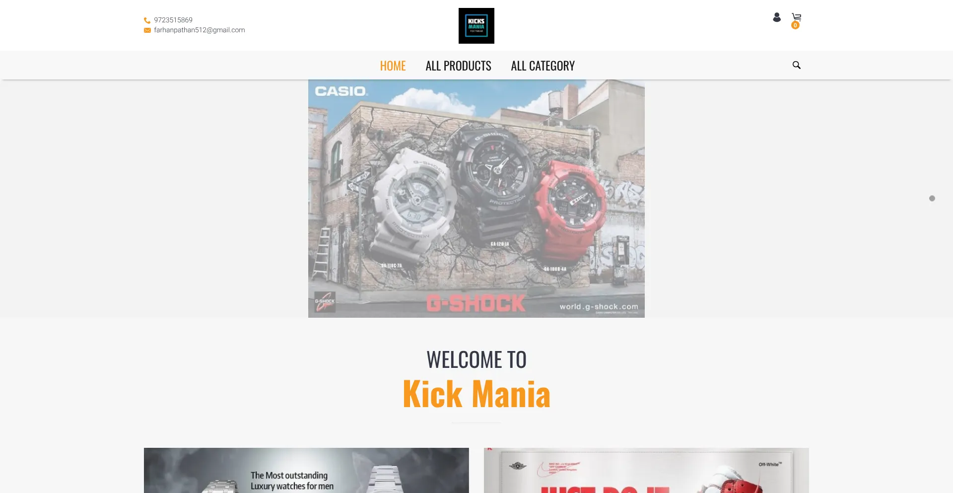 Website screenshot of Kickmania.cartpe.in