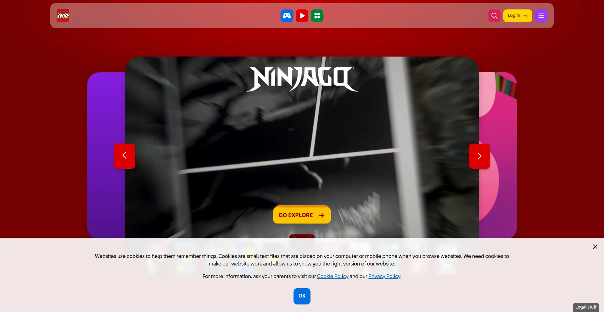 Website screenshot of Kids.lego.com