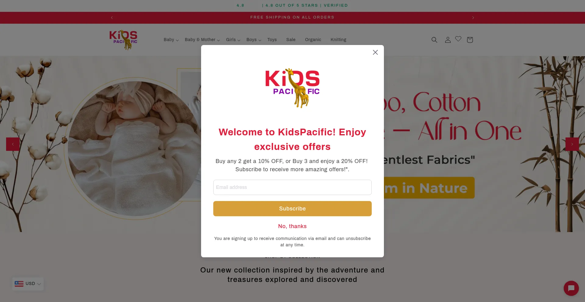 Website screenshot of Kidspacific.com