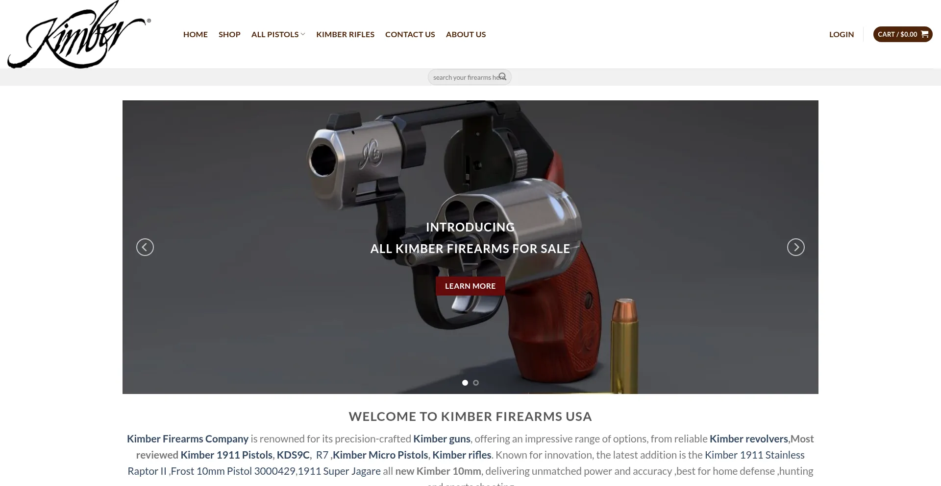 Website screenshot of Kimberfirearmsusa.com