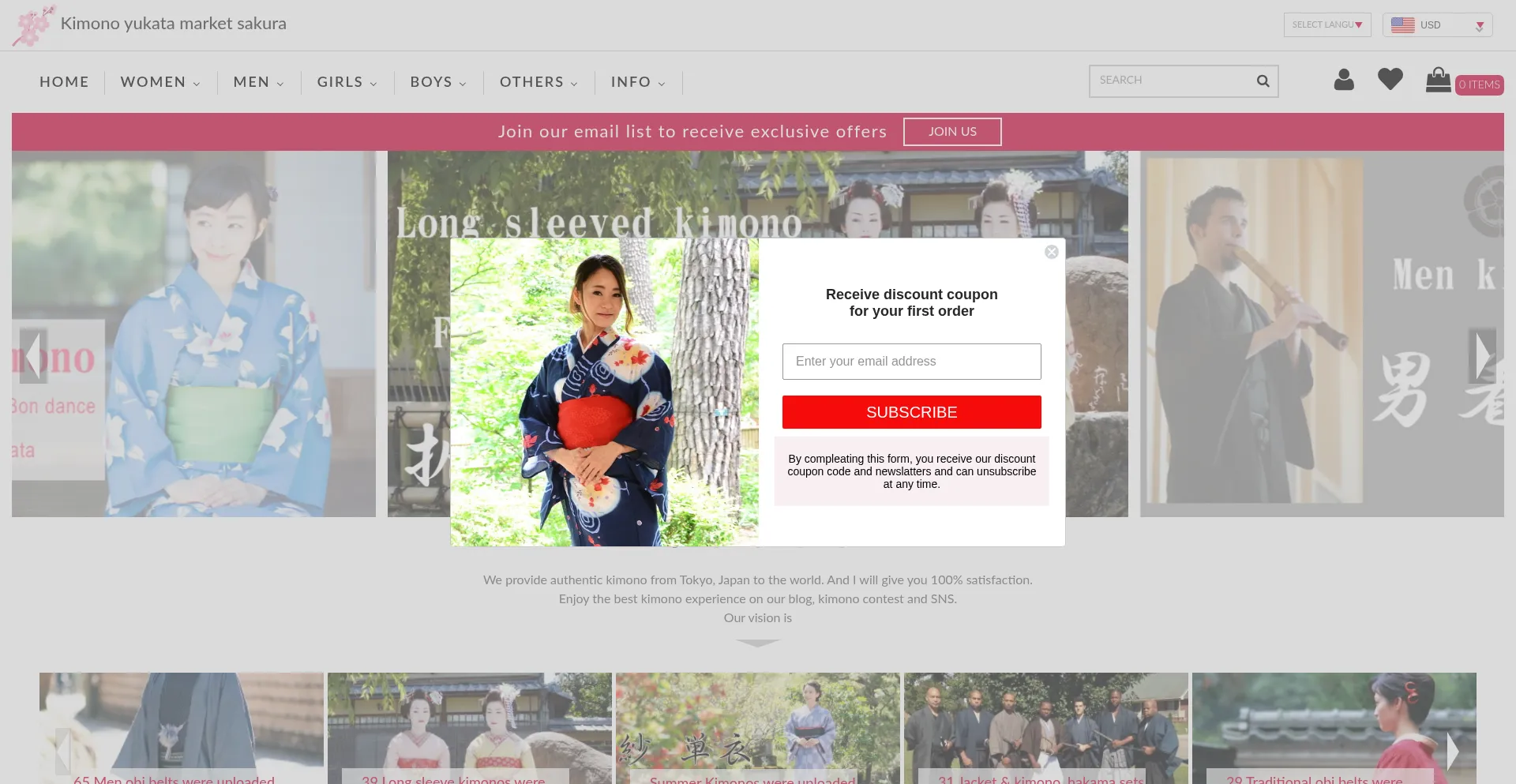 Website screenshot of Kimono-yukata-market.com