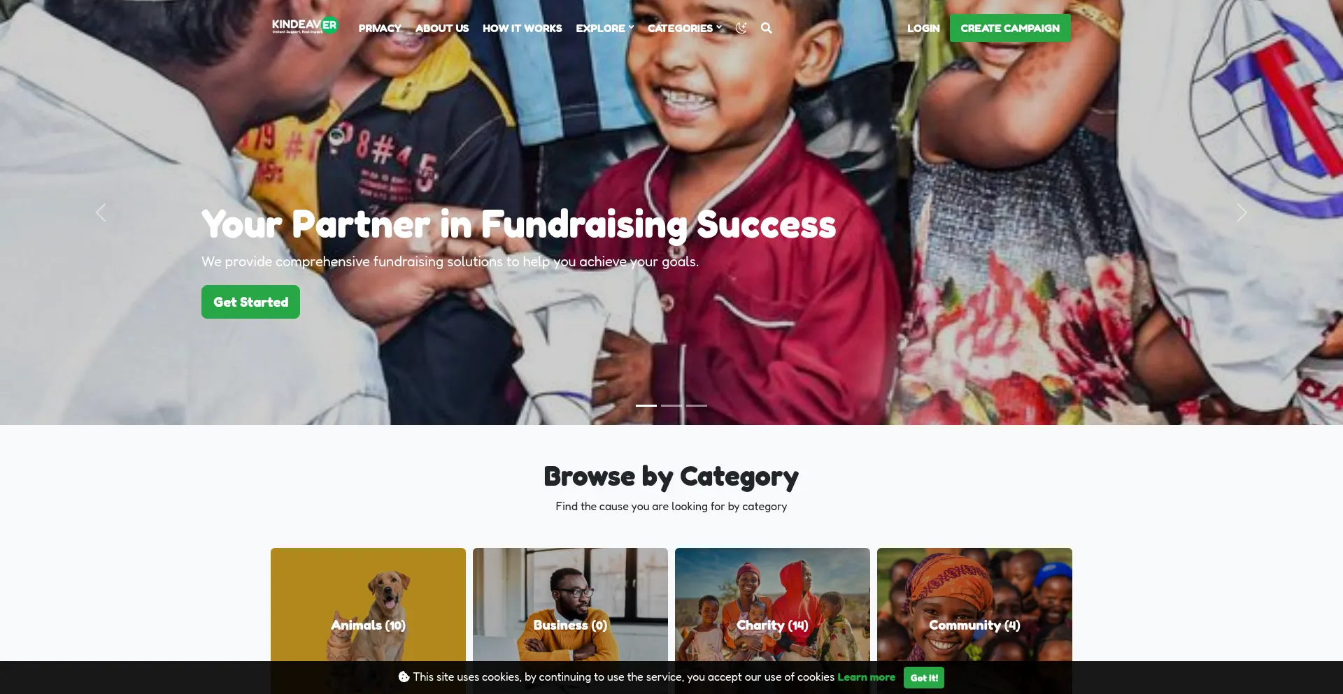 Website screenshot of Kindaver.com