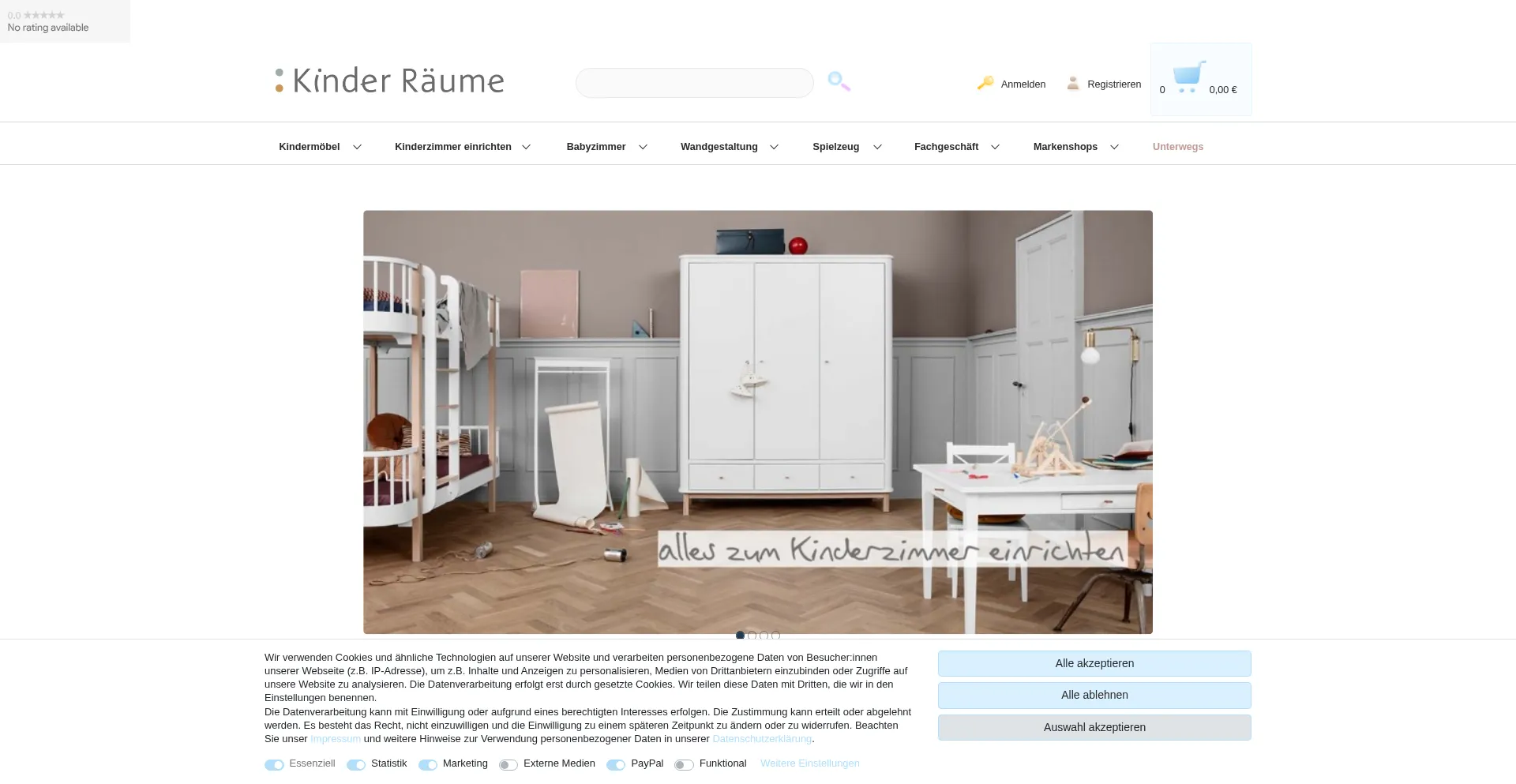 Website screenshot of Kinderraeume.at