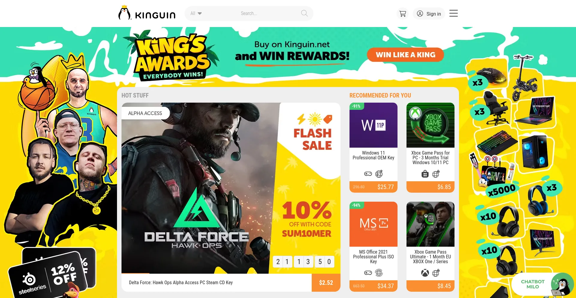 Website screenshot of Kinguin.com