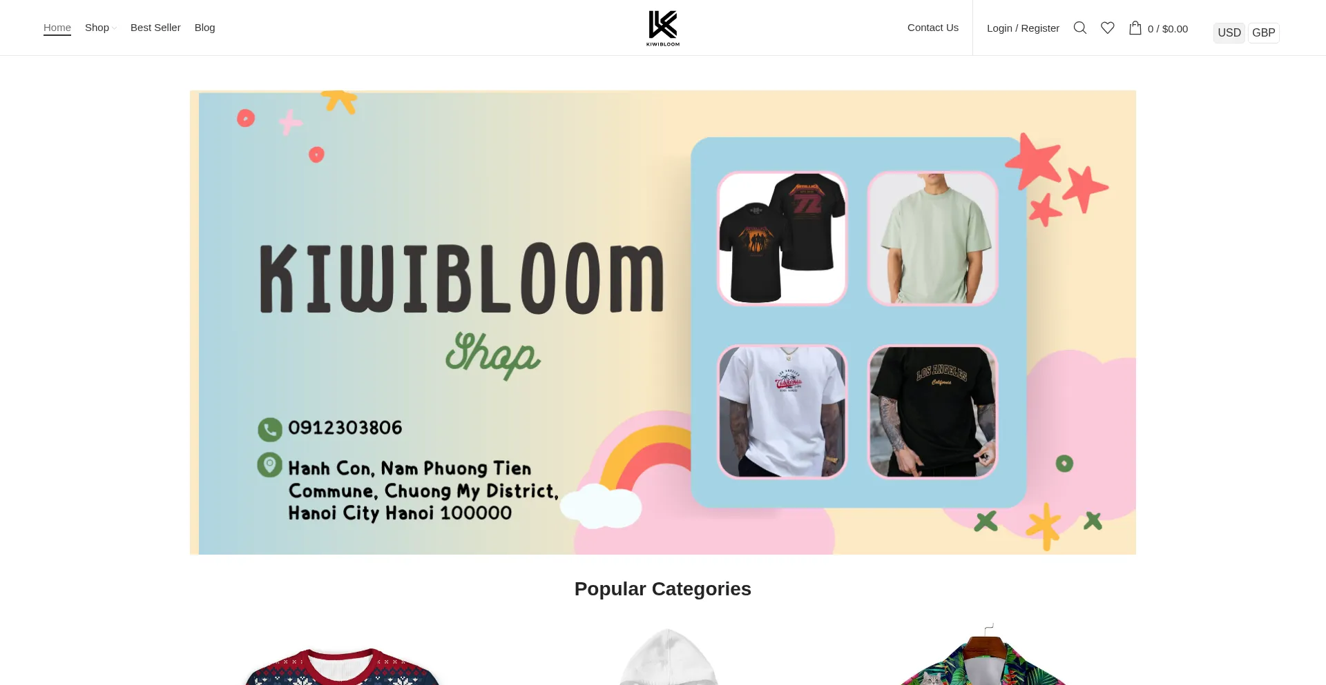 Website screenshot of Kiwibloom.shop