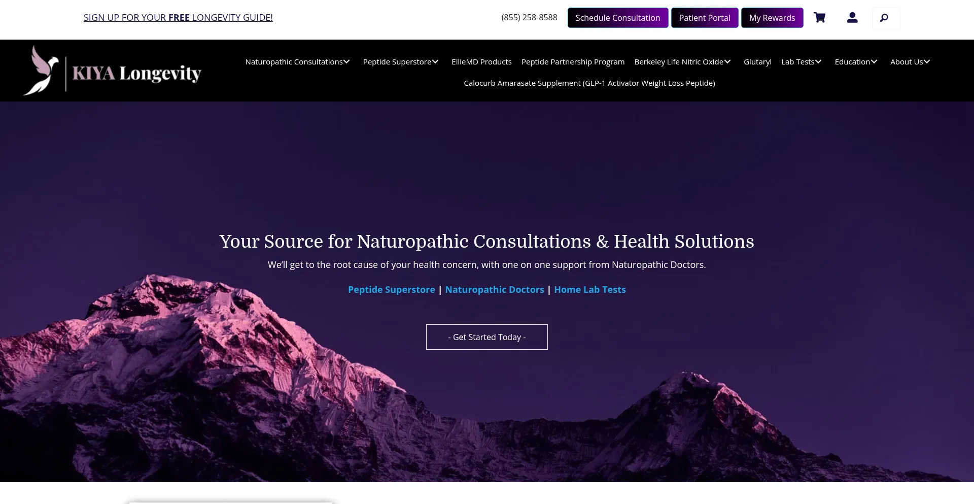 Website screenshot of Kiyalongevity.com