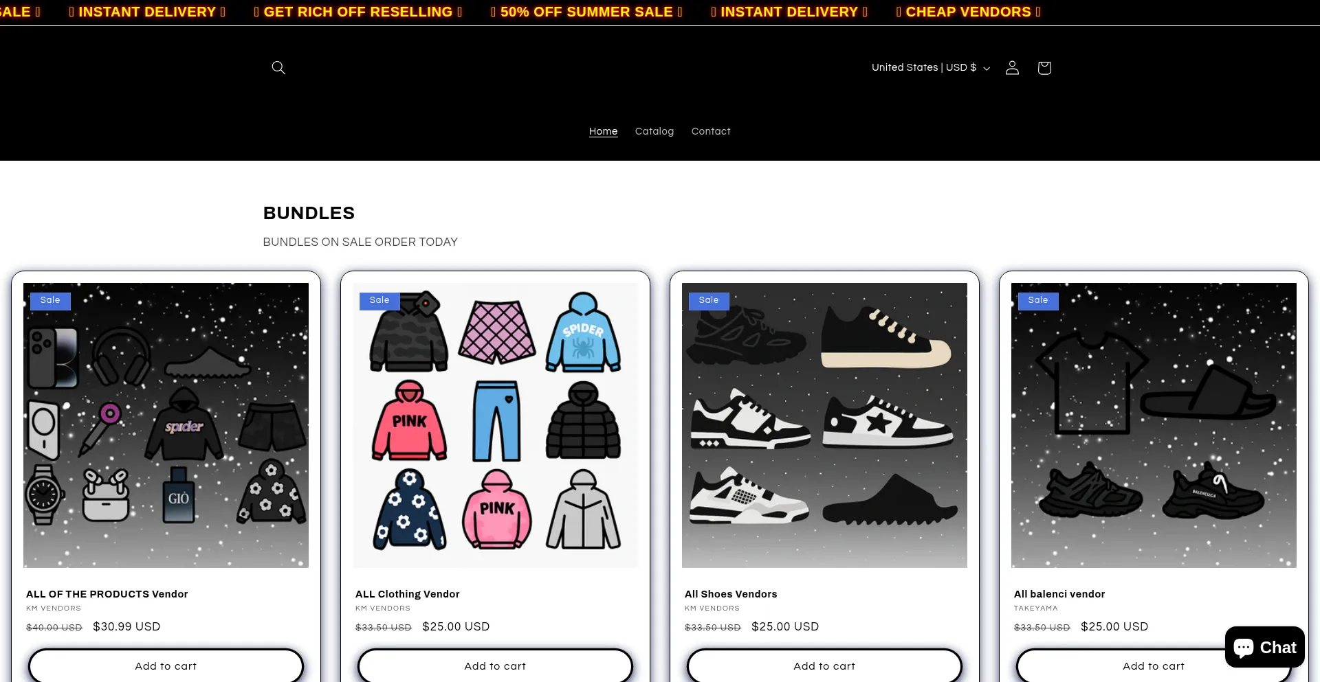 Website screenshot of Kmvendors.store