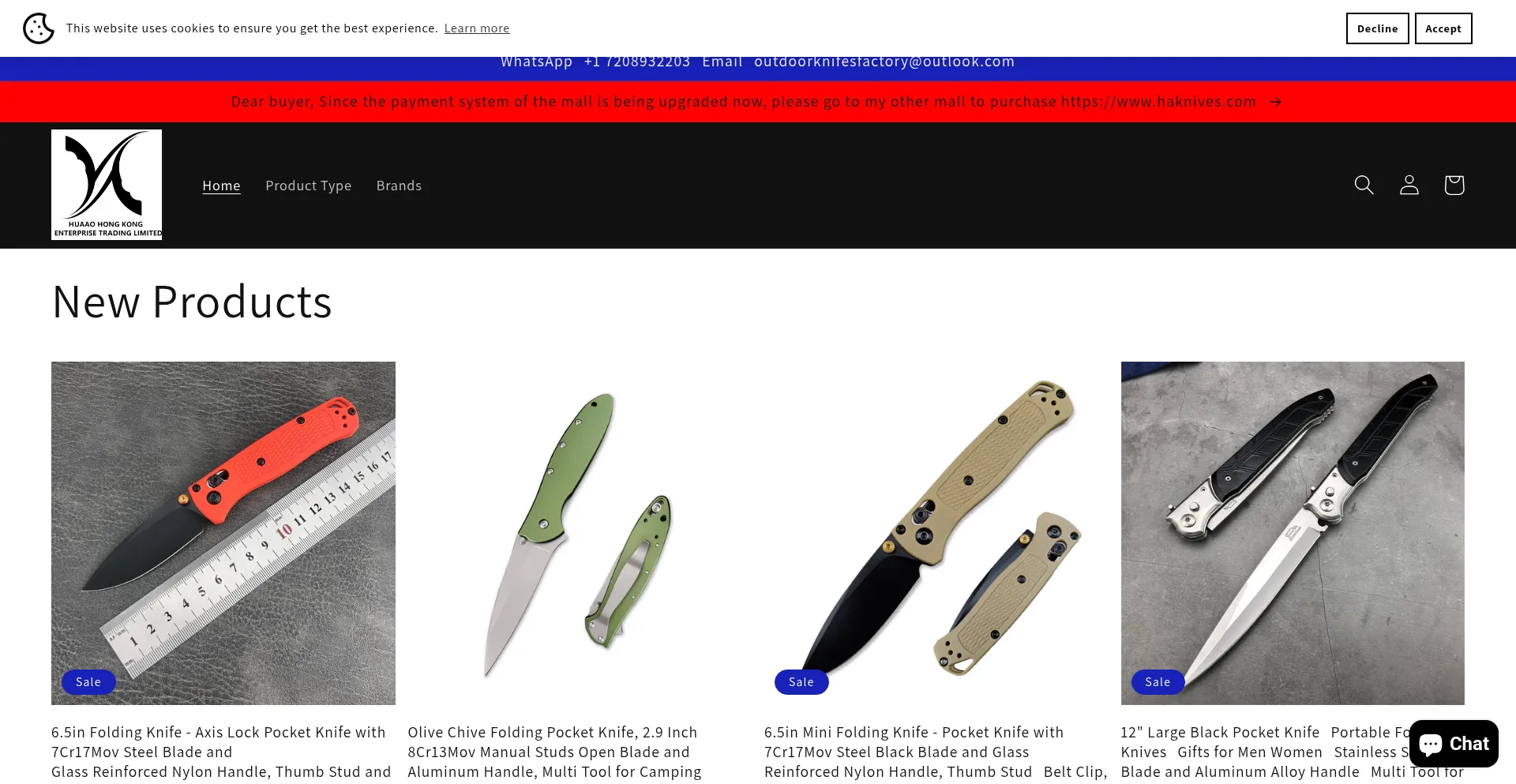 Website screenshot of Knifesfactory.com