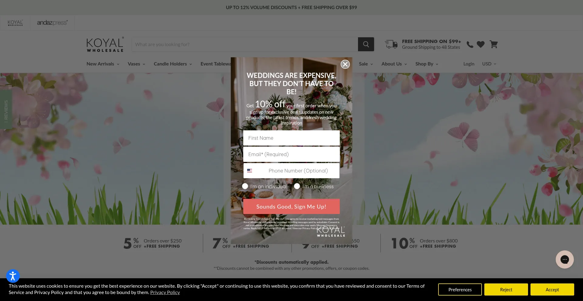 Website screenshot of Koyalwholesale.com