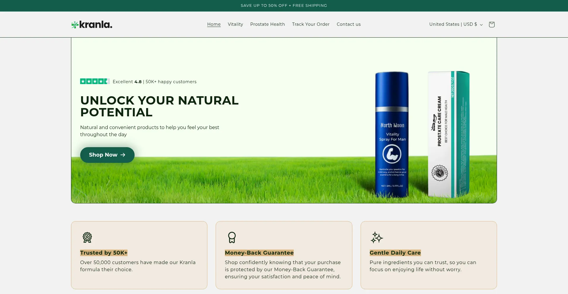 Website screenshot of Kranla.com