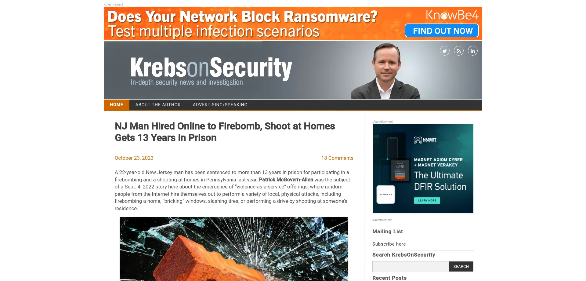 Website screenshot of Krebsonsecurity.com