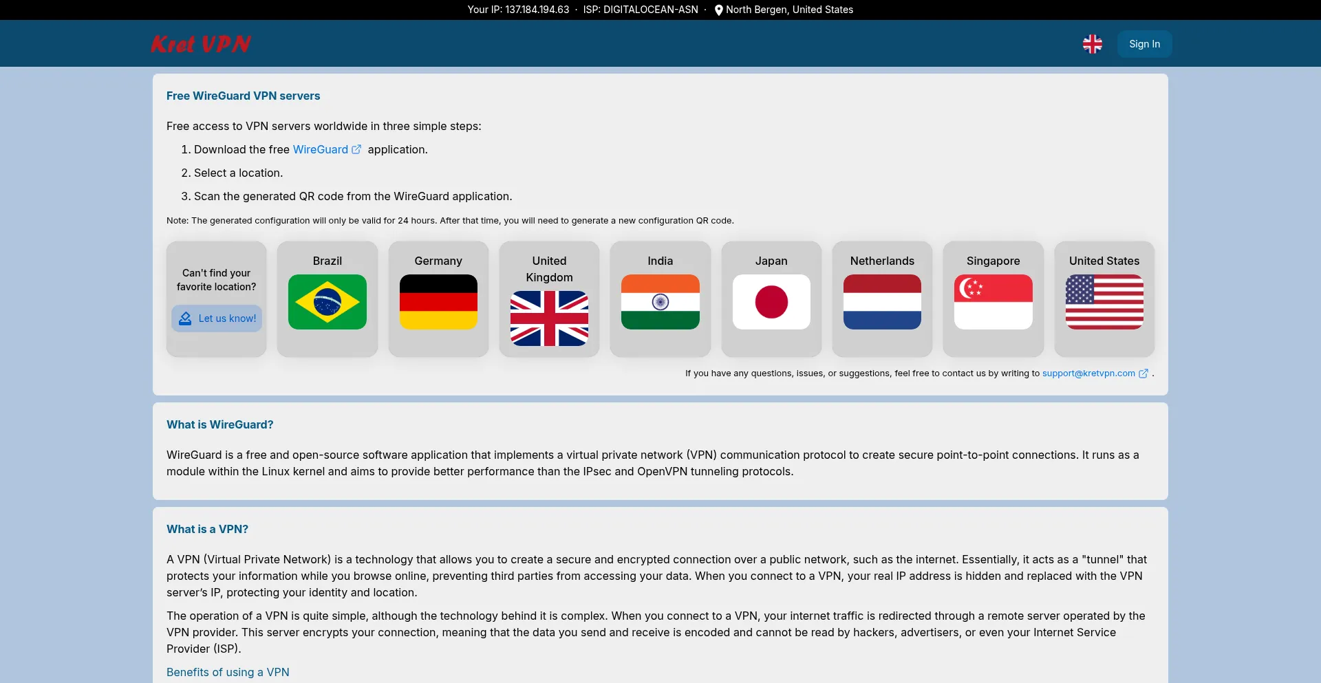 Website screenshot of Kretvpn.com