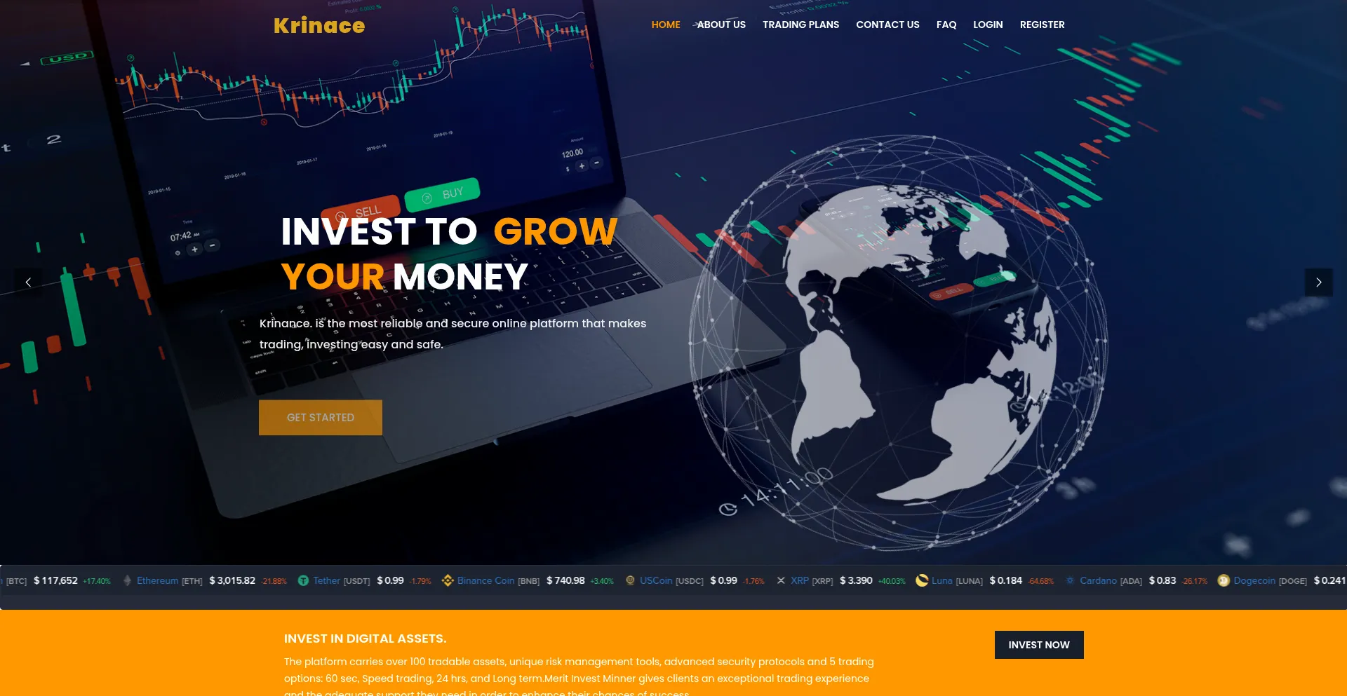 Website screenshot of Krinance.com