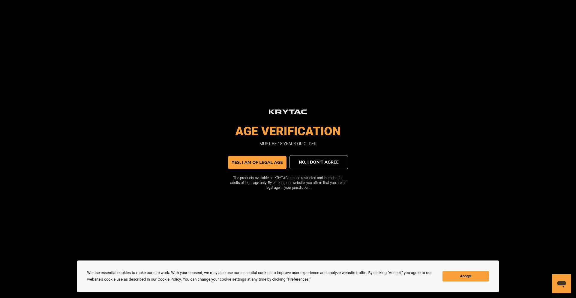 Website screenshot of Krytac.com