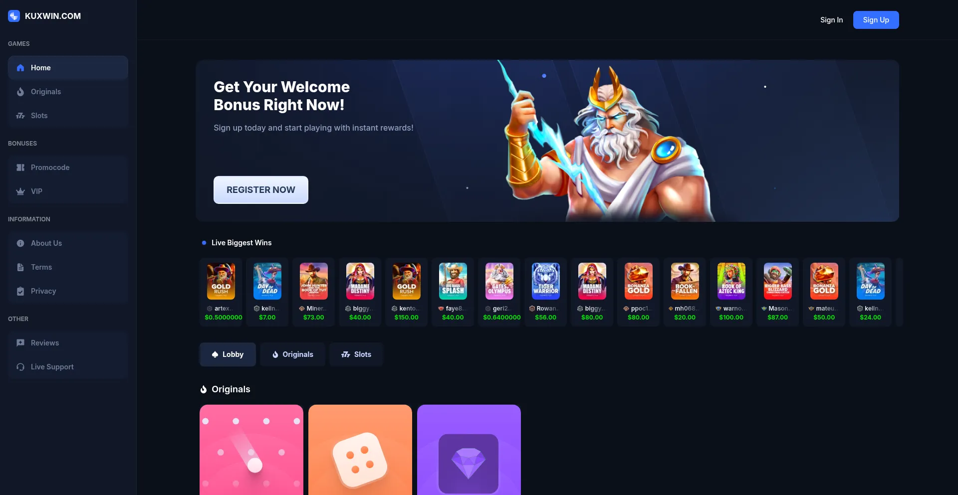 Website screenshot of Kuxwin.com