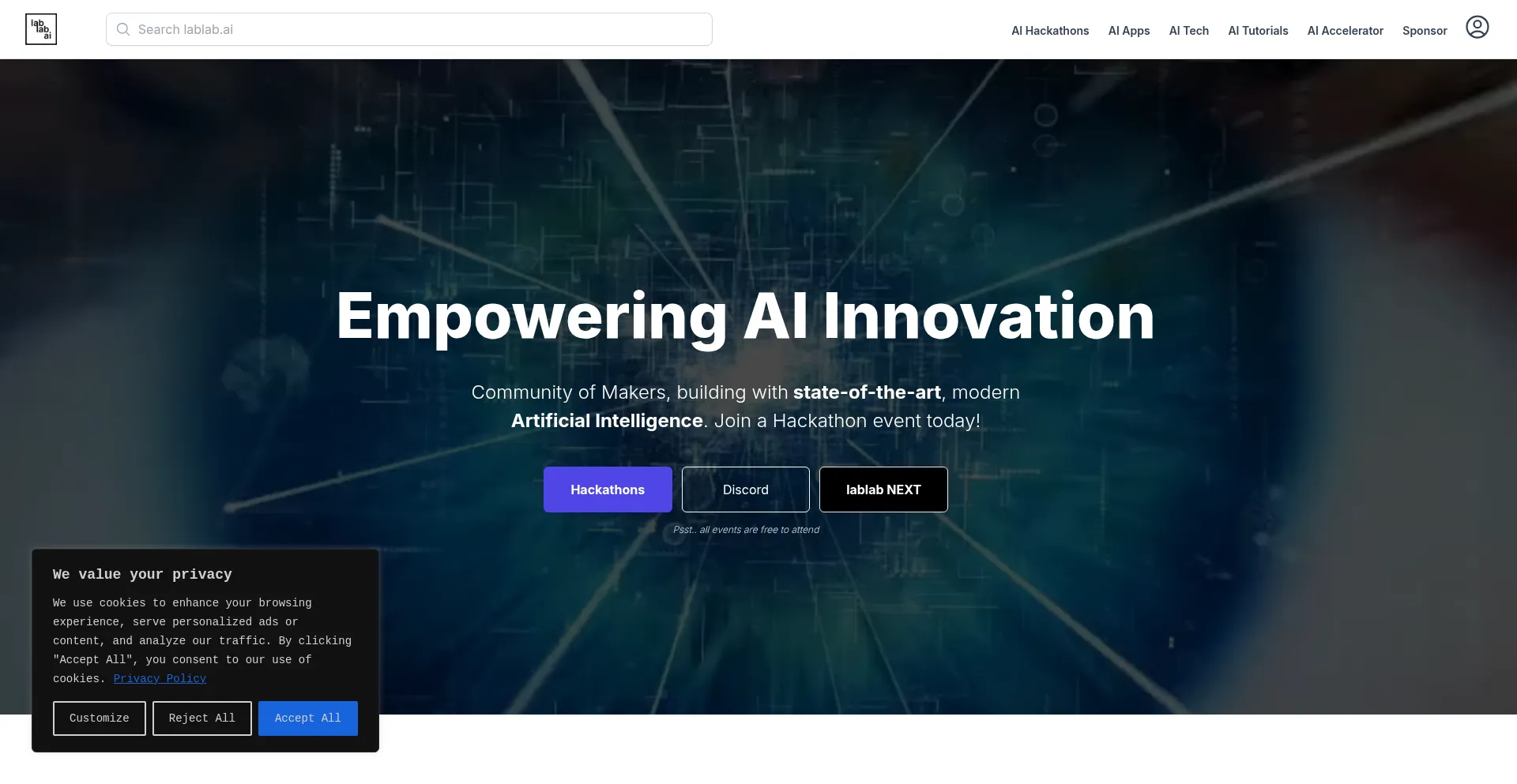 Website screenshot of Lablab.ai